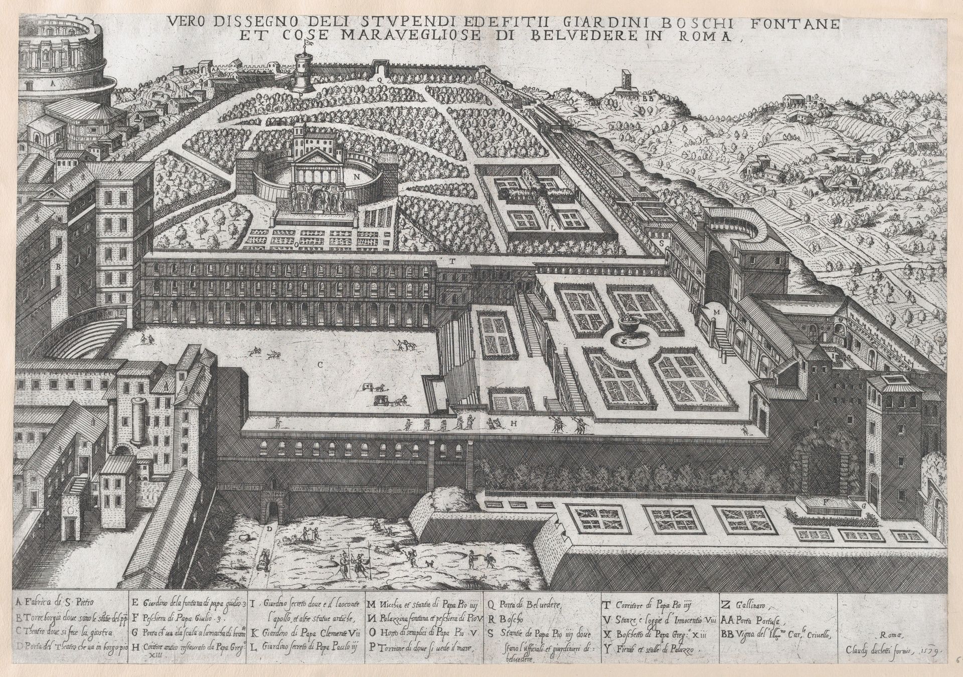 Speculum Romanae Magnificentiae: Aerial View of the Belvedere and its Gardens by Giovanni Ambrogio Brambilla