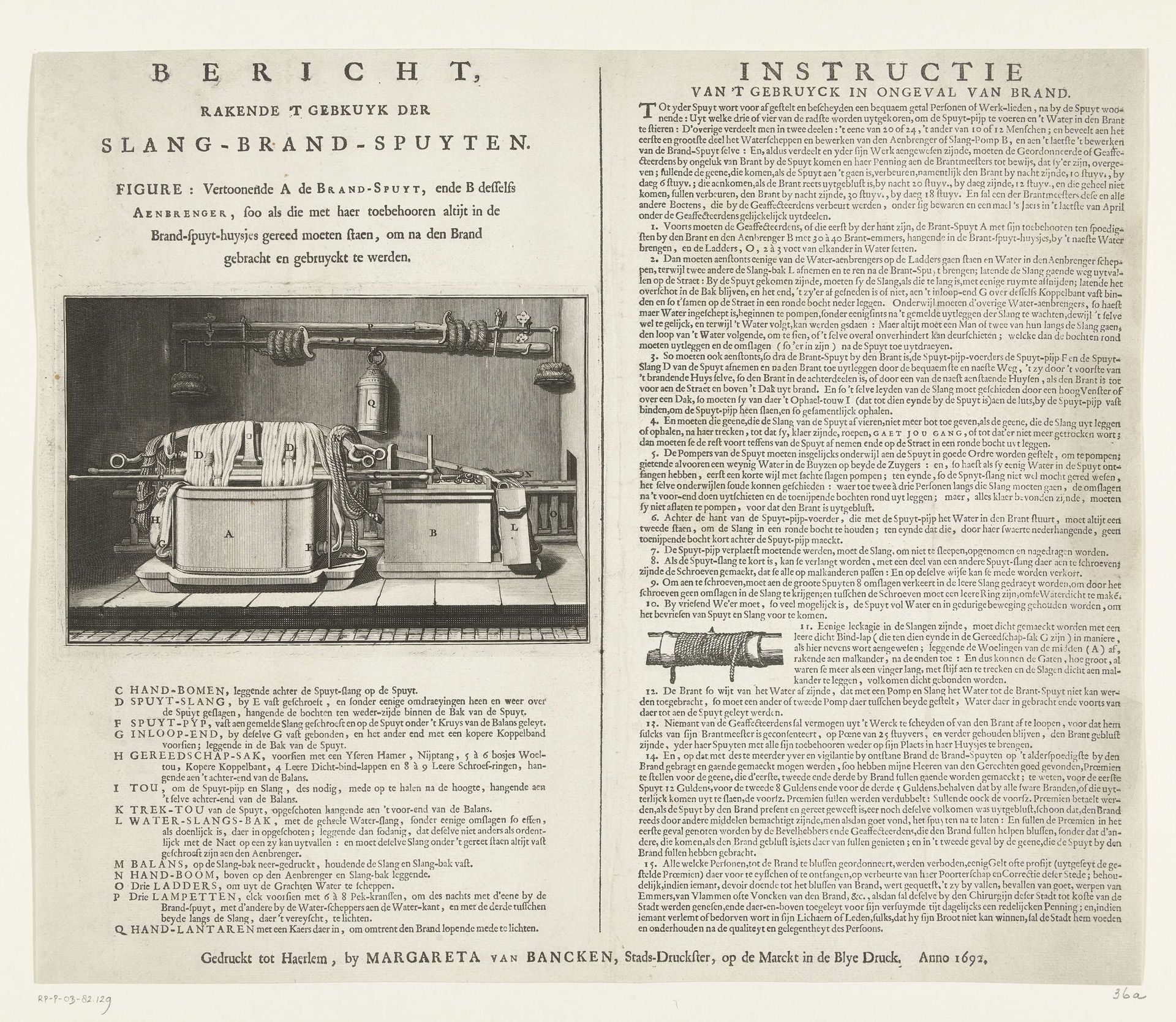 Instructie over het gebruik van de slangbrandspuiten, 1692 by Anonymous