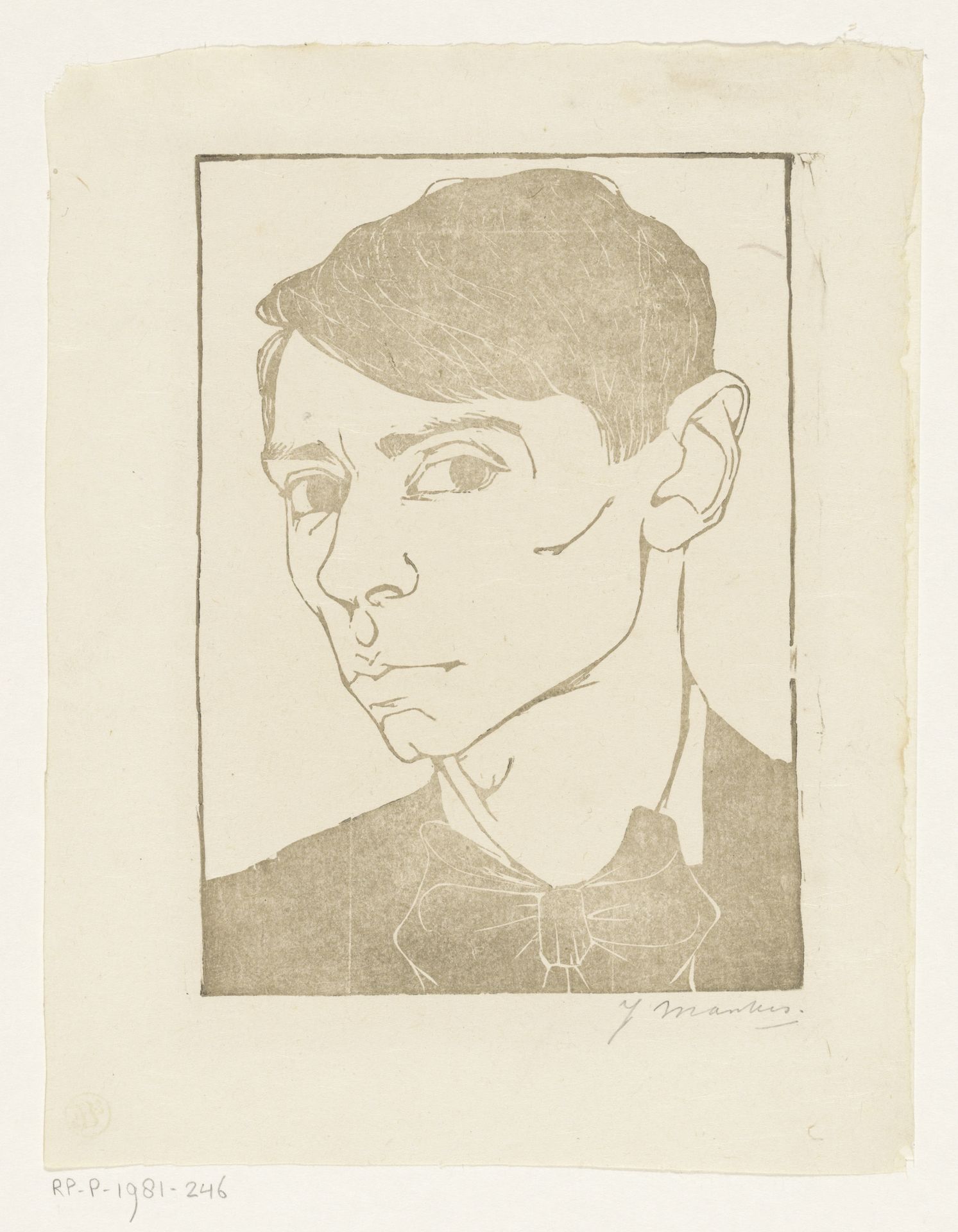 Zelfportret met vlinderdas by Jan Mankes