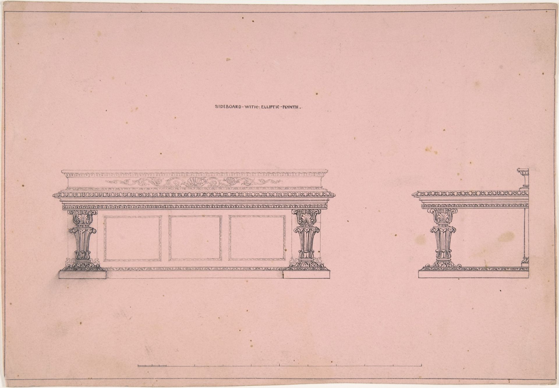 Designs for Sideboard with Elliptic Plinth by Robert William Hume