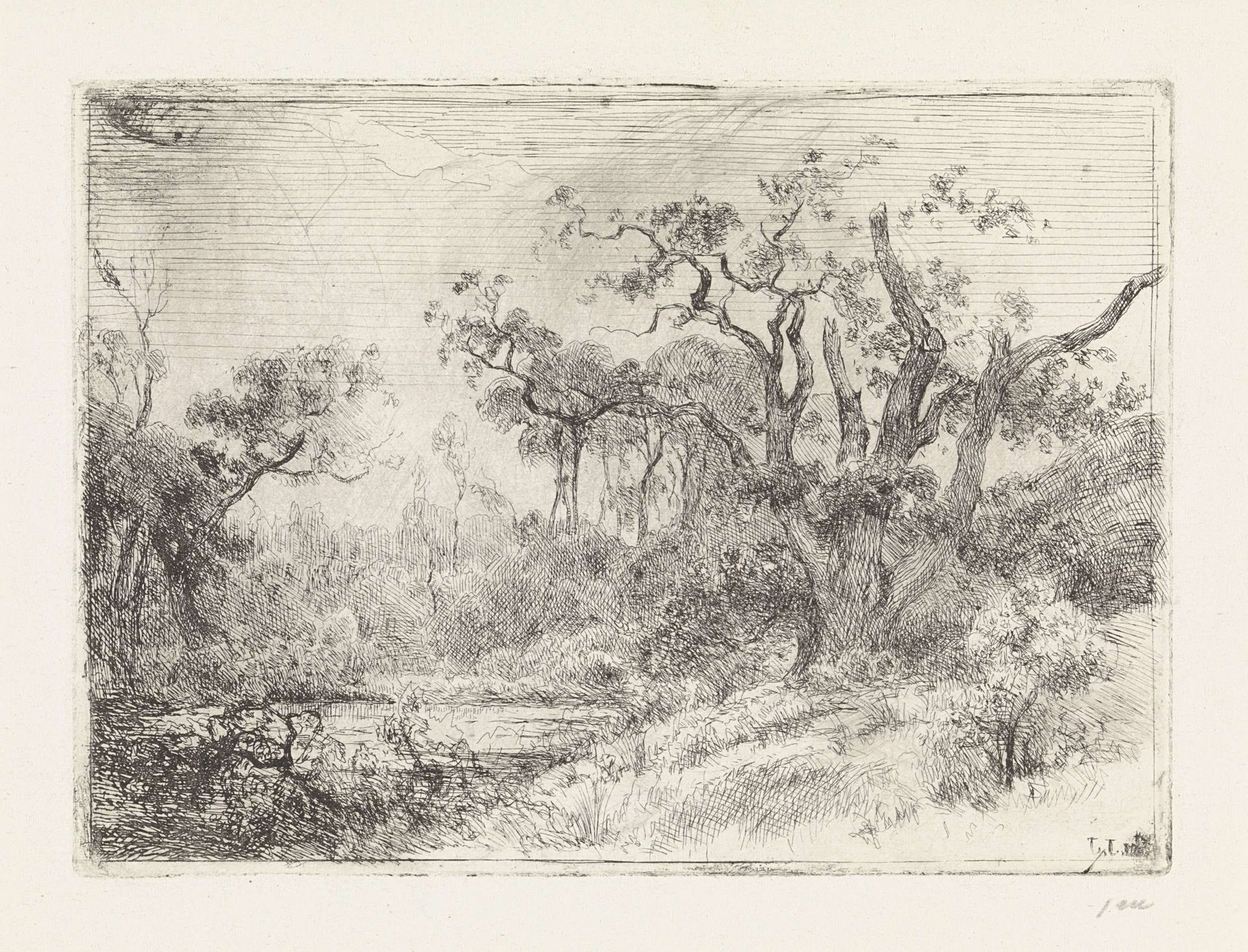 Landschap met half dode boom by Julius Jacobus van de Sande Bakhuyzen