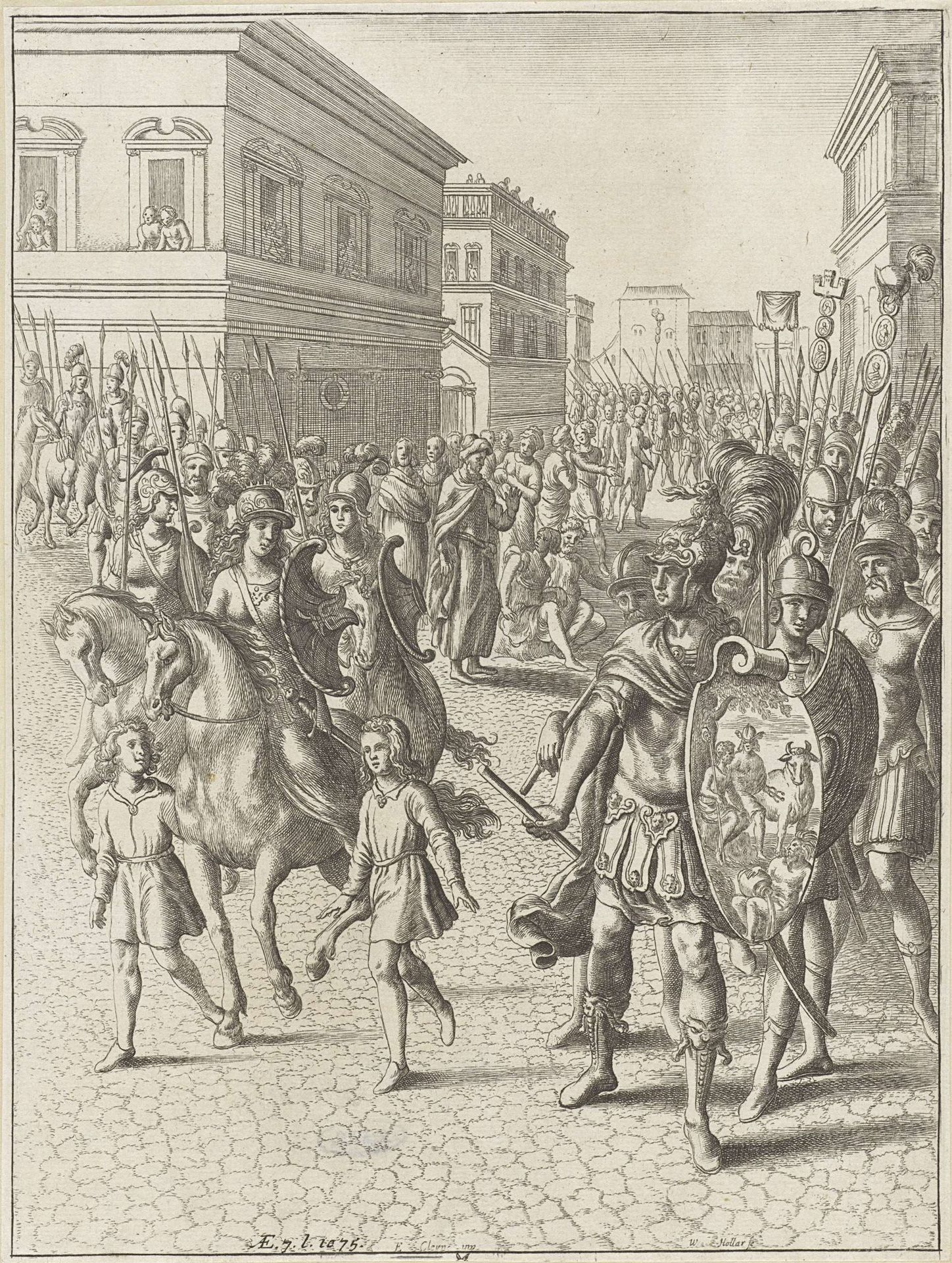 Ontmoeting tussen Turnus en Camilla by Wenceslaus Hollar