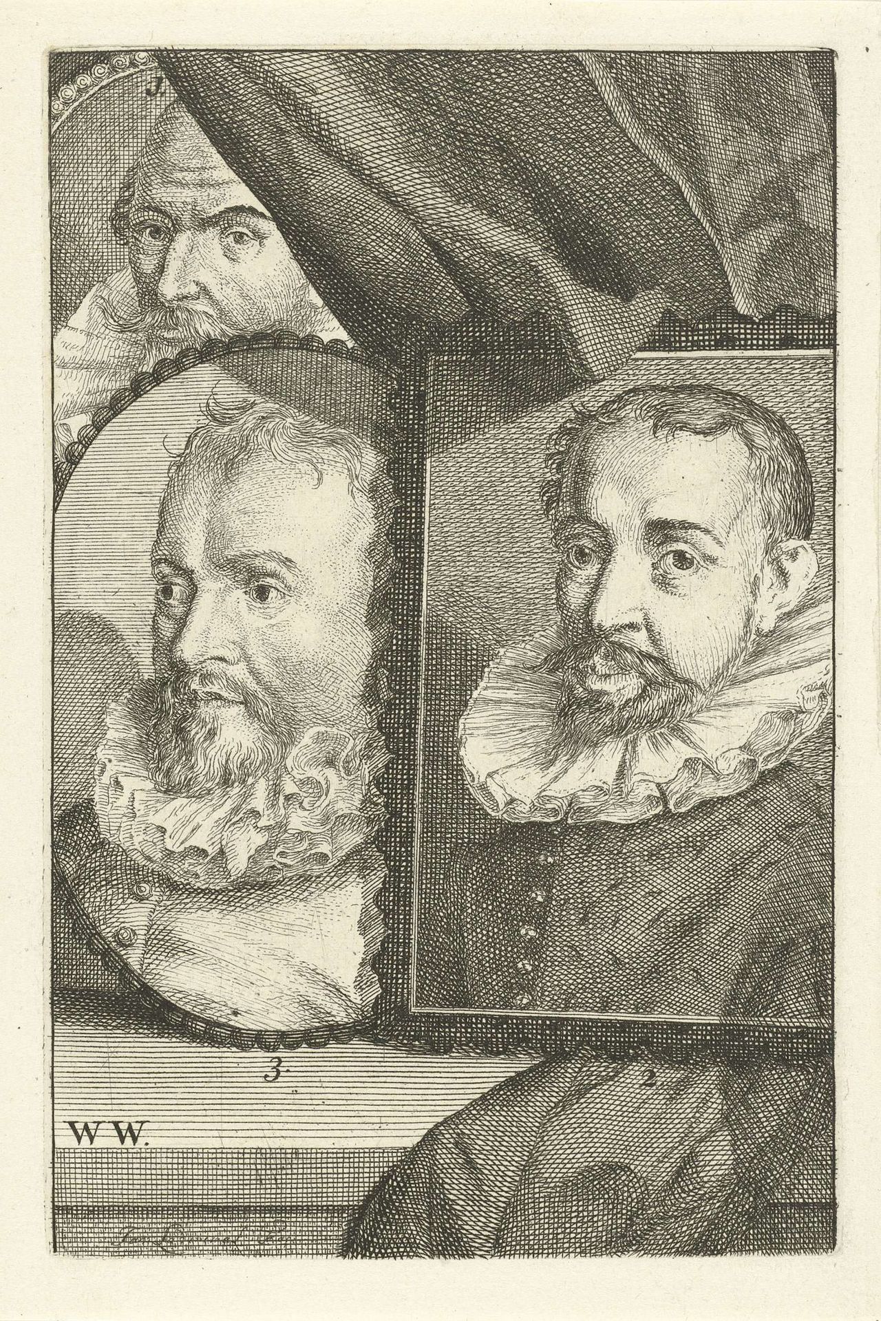 Portretten van Frans Badens, Adriaen de Vries en Jan Antonisz. van Ravesteyn by Jan l' Admiral