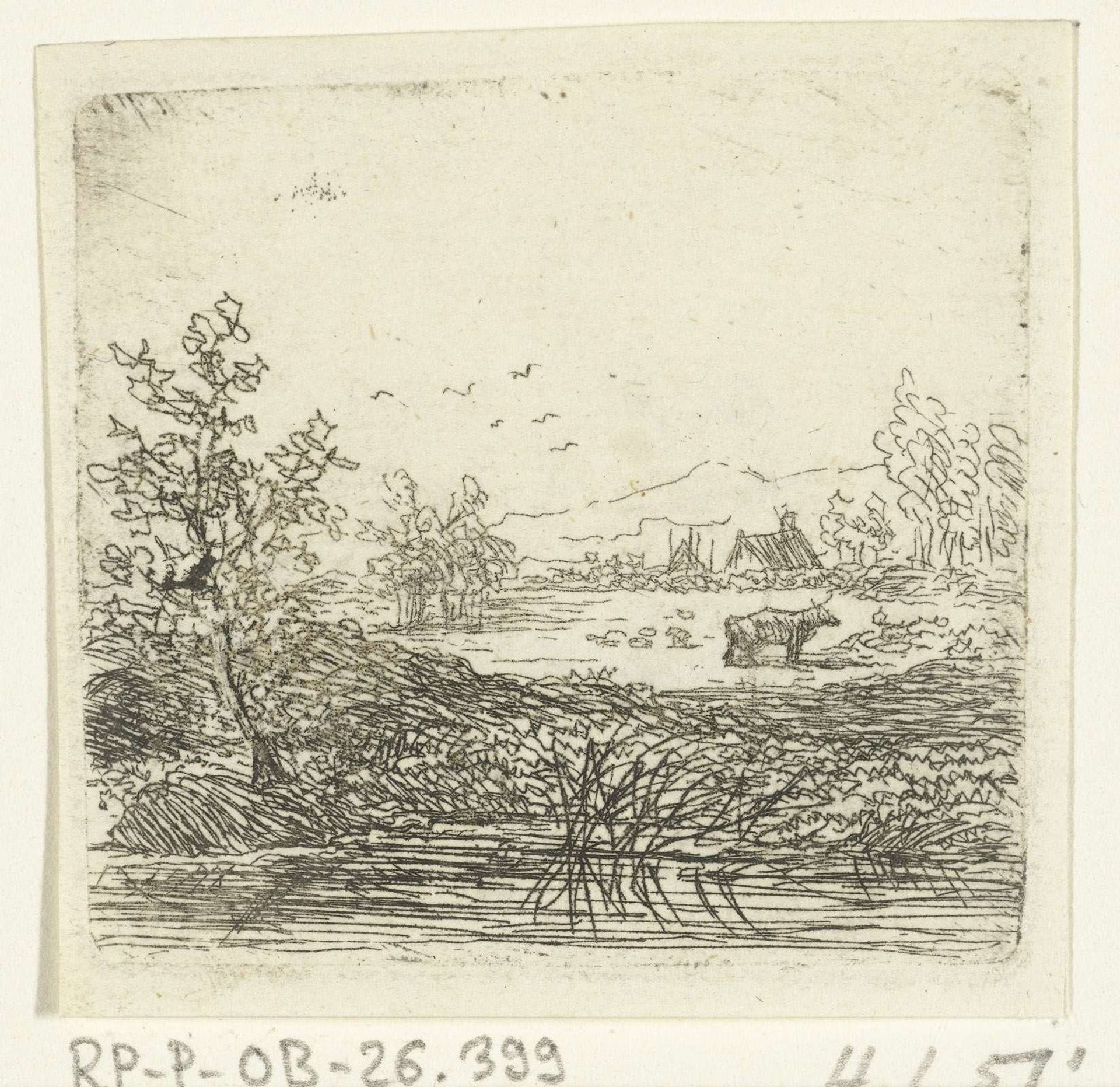 Waterlandschap met koe by Ernst Willem Jan Bagelaar
