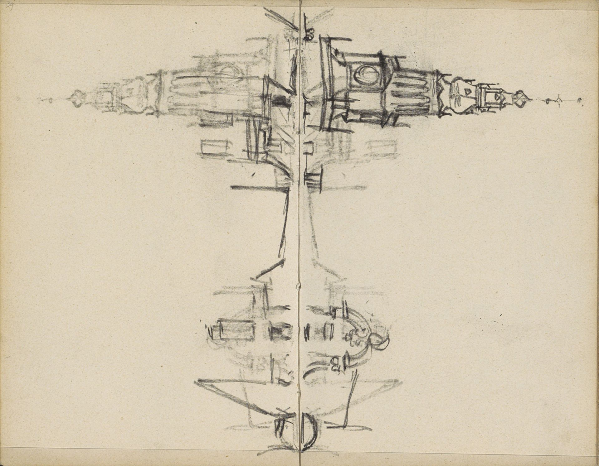 Toren van de Oude Kerk te Amsterdam en een topgevel by George Hendrik Breitner