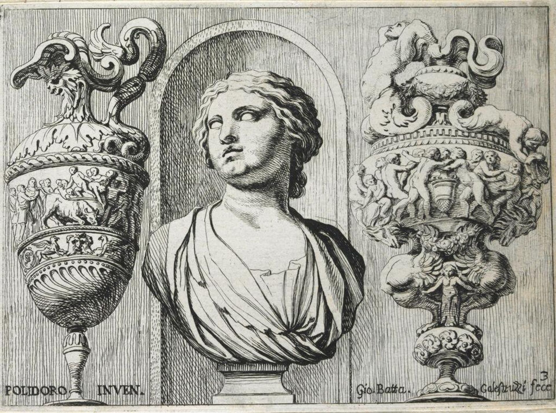 Bust of a Woman in a Niche Between Two Vases by Giovanni Battista Galestruzzi