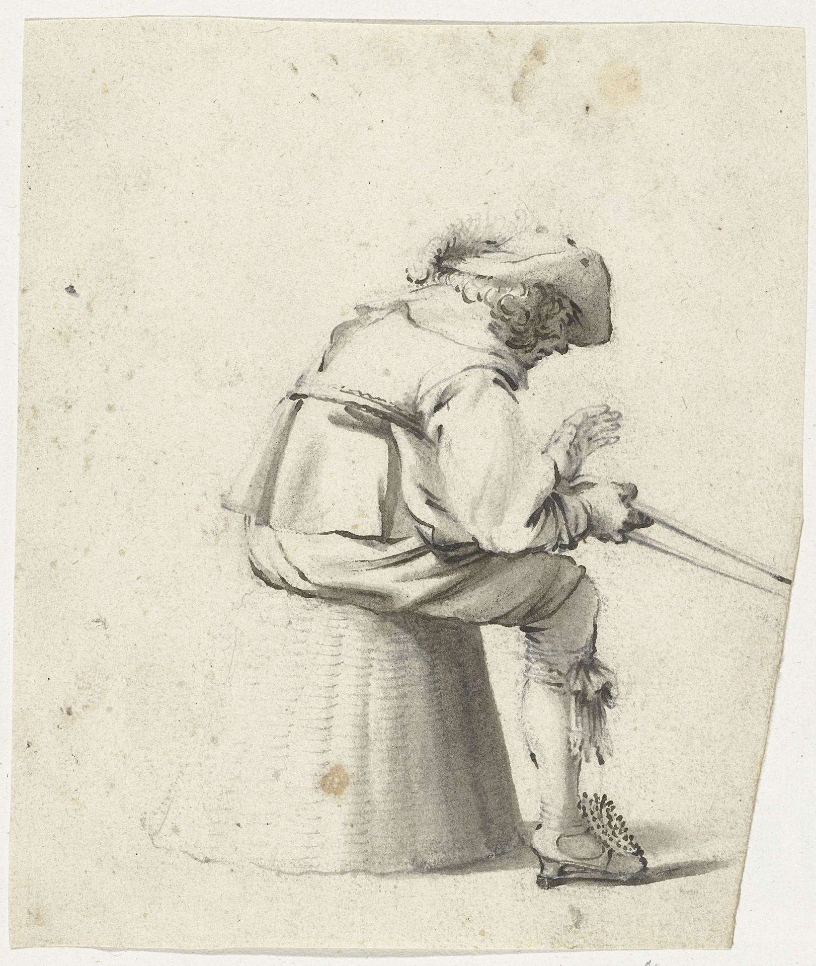 Soldaat zittend op een omgekeerde mand by Gerard ter (II) Borch