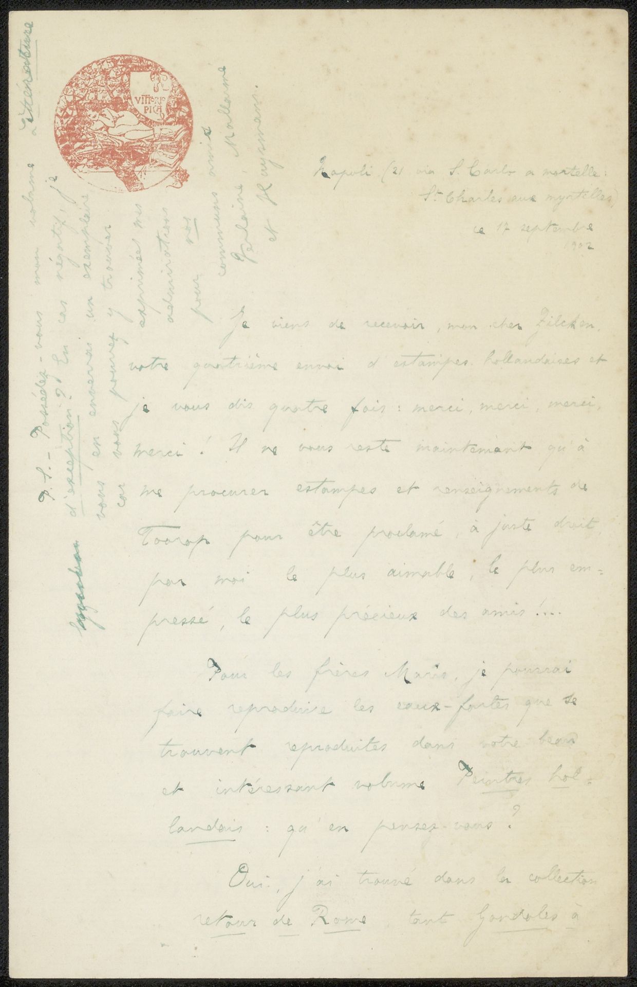 Brief aan Philip Zilcken by Vittorio Pica