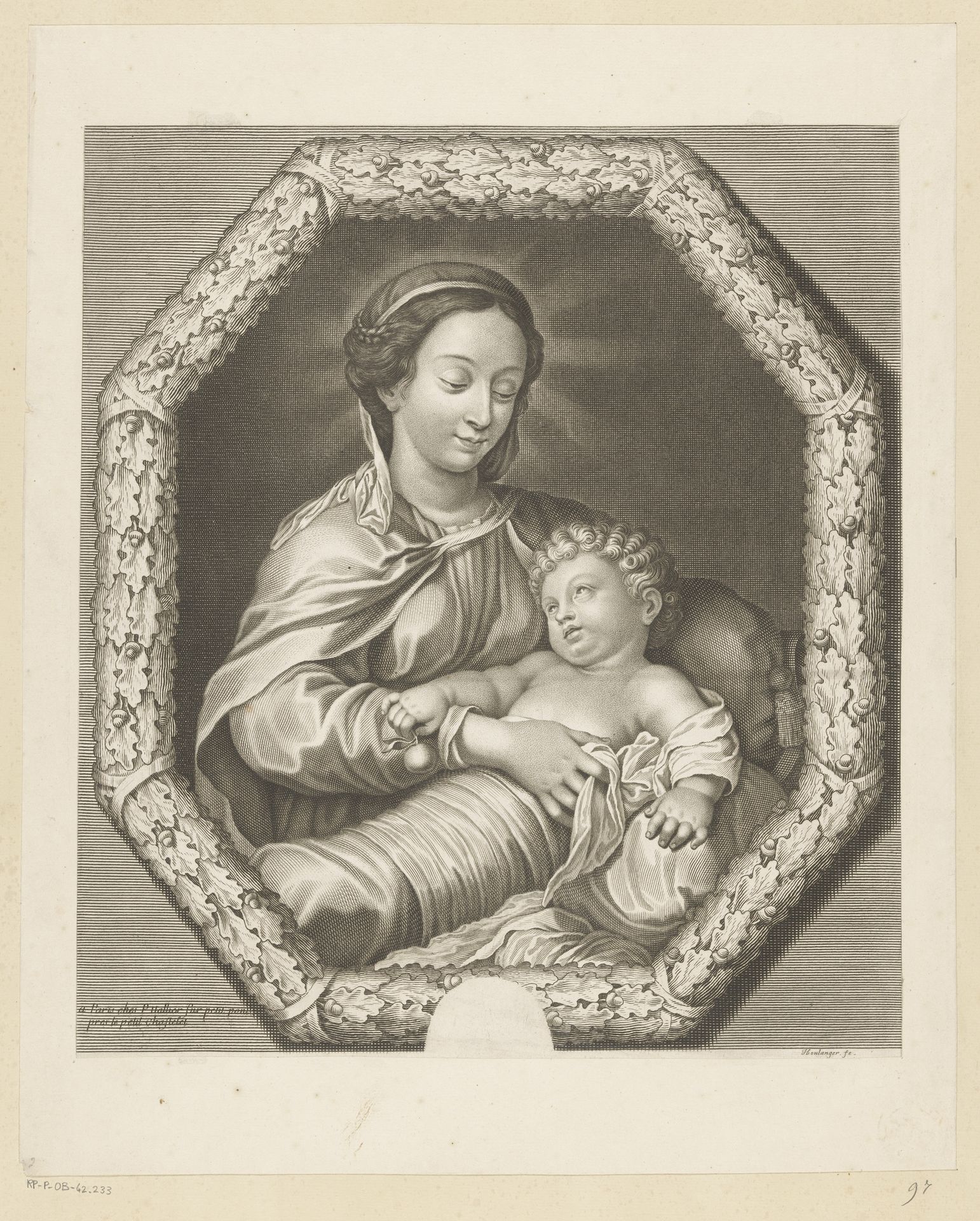Maria met Kind in een octogonale lijst van eikenbladeren by Jean Boulanger