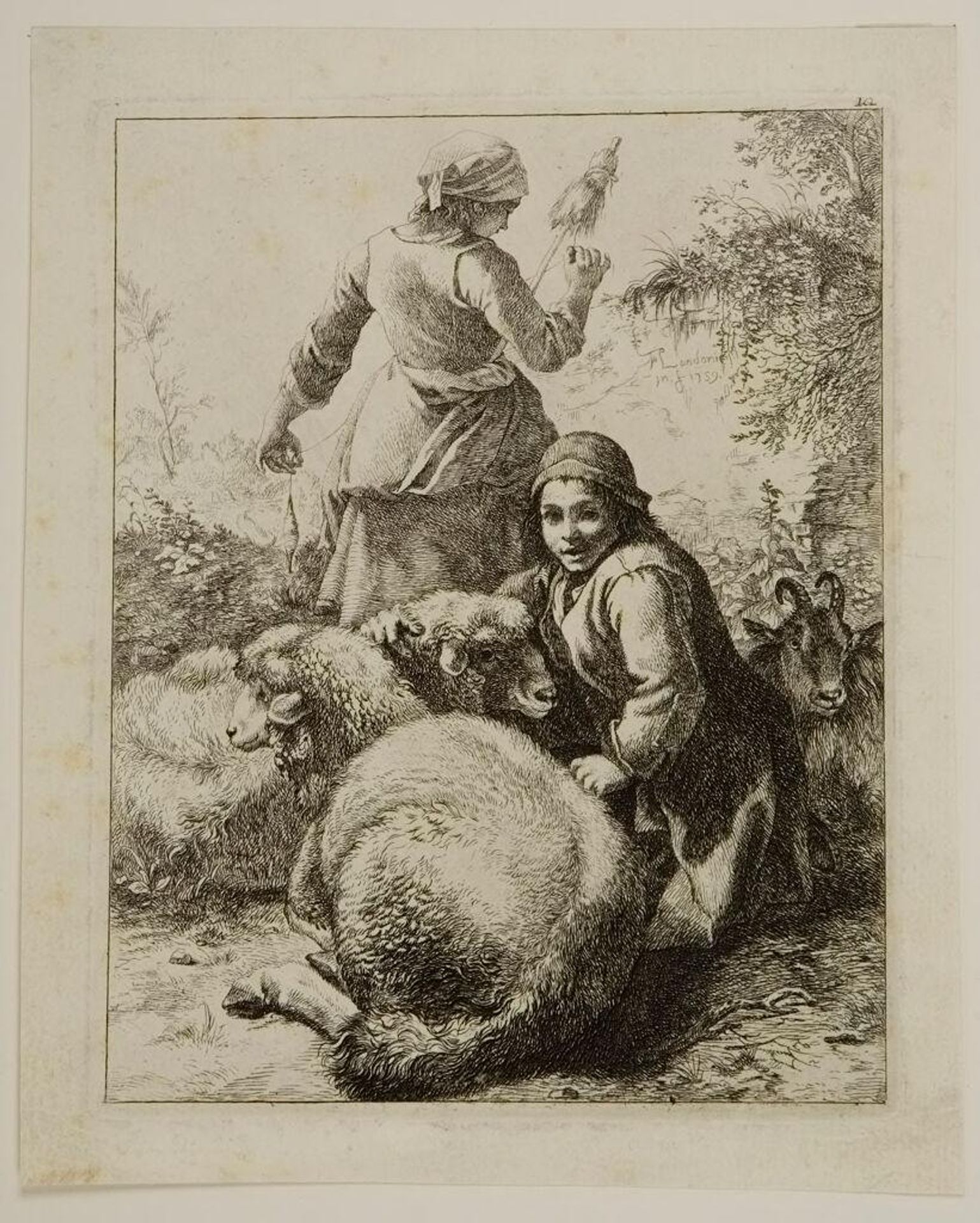 Spinner and Shepherd Boy with Sheep and a Goat by Francesco Londonio