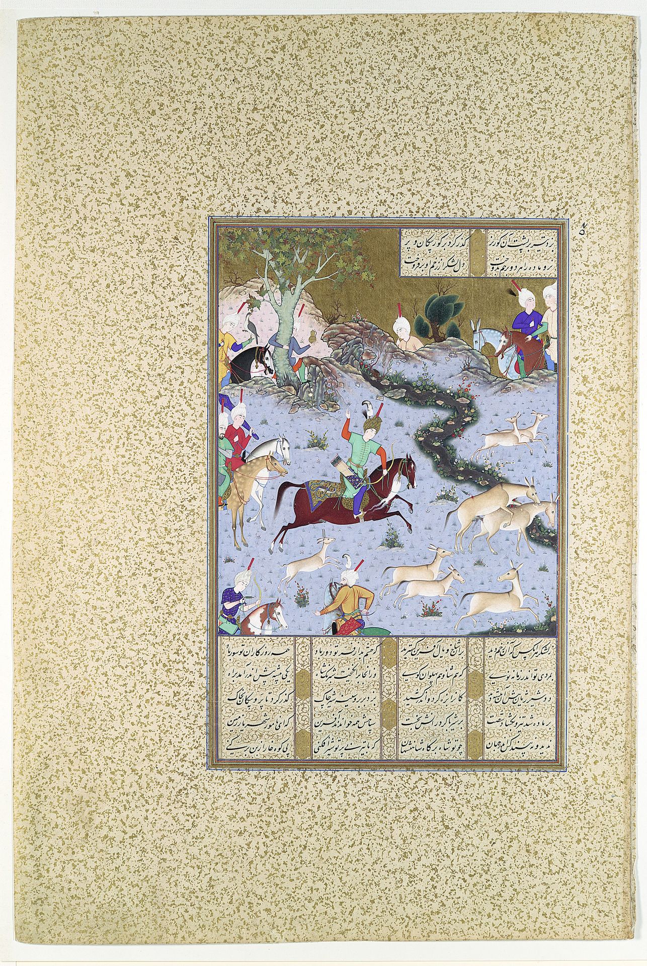 "Bahram Gur Pins the Coupling Onagers", Folio 568r from the Shahnama (Book of Kings) of Shah Tahmasp by Abu'l Qasim Firdausi