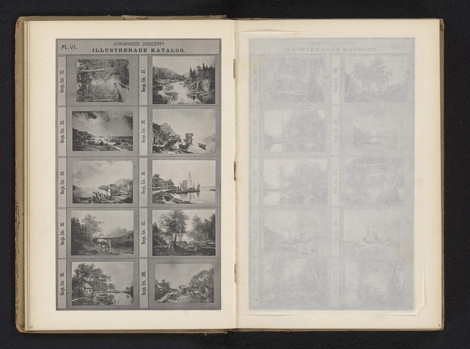 Fotoreproductie van tien schilderijen van landschappen en watergezichten met boten by Johannes Jaeger