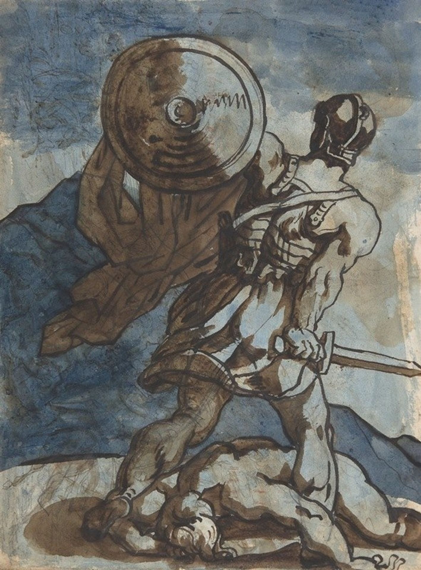 A Warrior Holding a Shield and Sword, Seen from the Back by Théodore Géricault