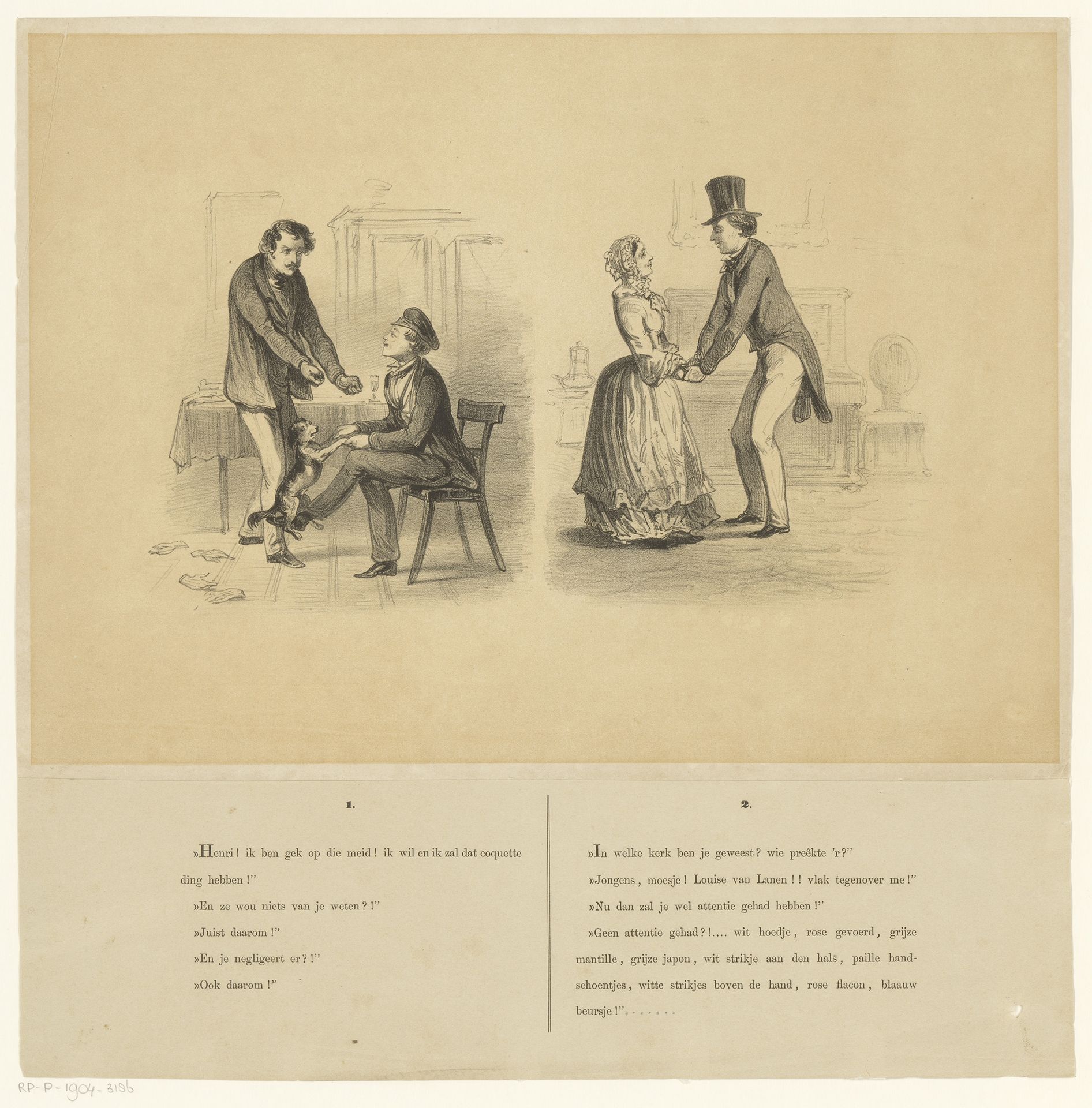 Mannen en moeder en zoon in gesprek by Alexander Ver Huell