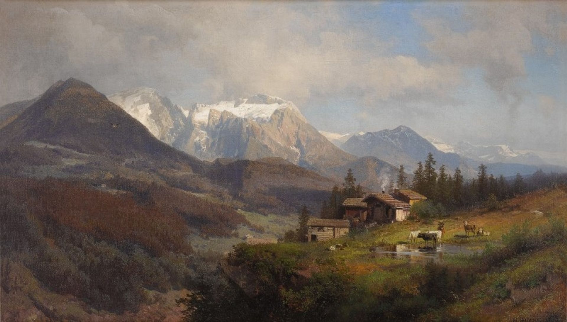 An Alpine Village by Hermann Ottomar Herzog