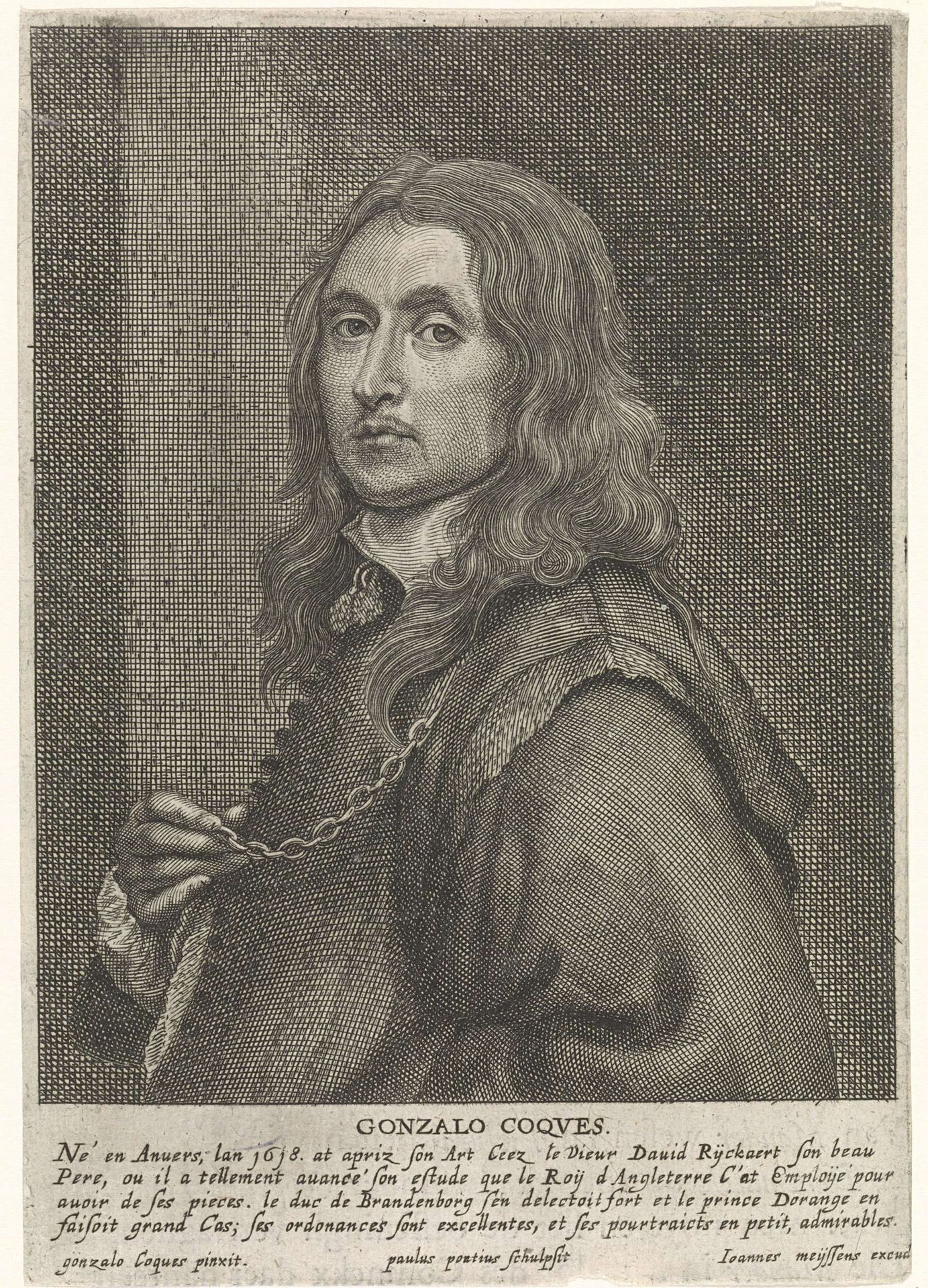 Portret van de schilder Gonzales Coques by Paulus Pontius
