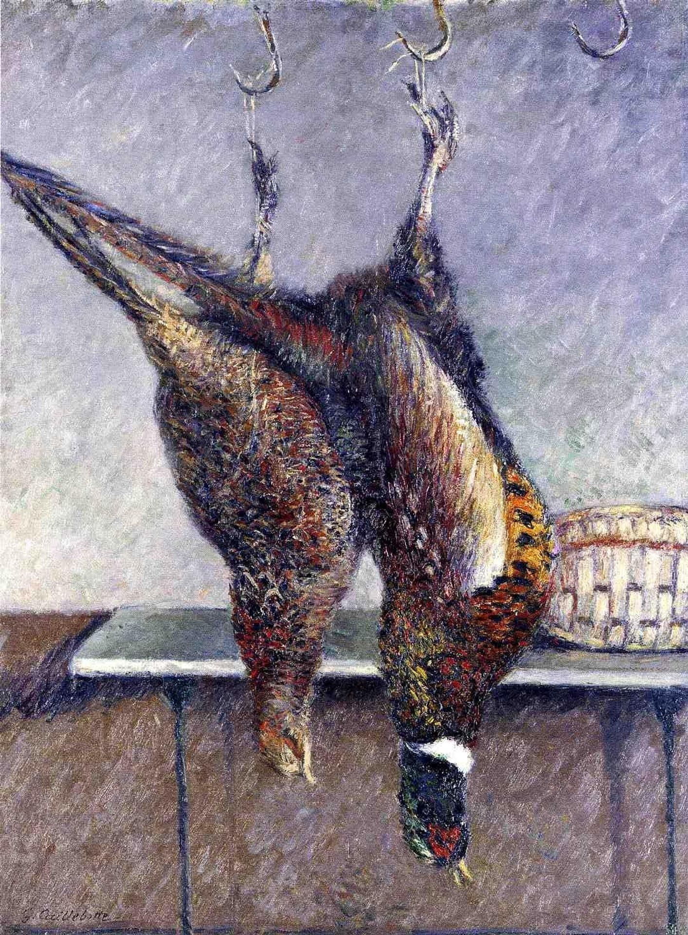 Two Hanging Pheasants by Gustave Caillebotte