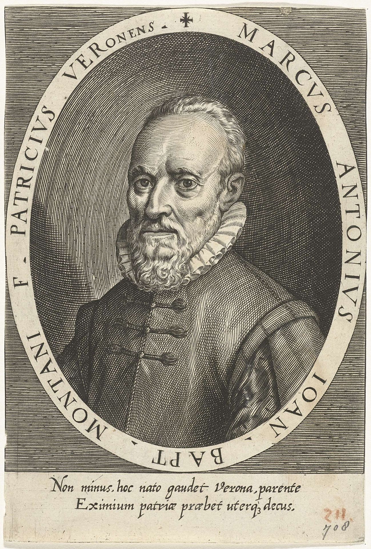 Portret van Marcus Antonius Gian Baptista Montanus by Dominicus Custos