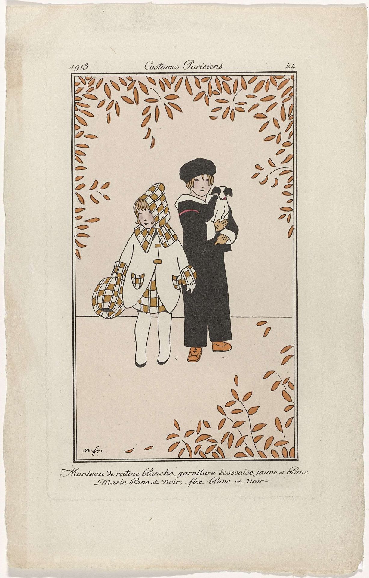 Journal des Dames et des Modes, Costumes Parisiens, 1913, No. 44 : Manteau de ratin (...) by Monogrammist MFN