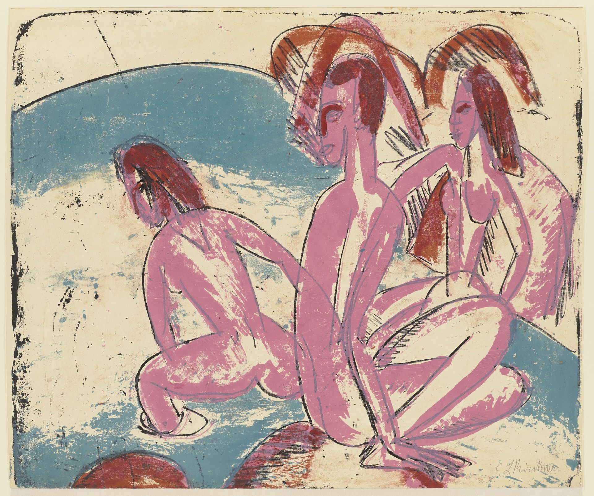 Drei Badende an Steinen, Fehmarn by Ernst Ludwig Kirchner