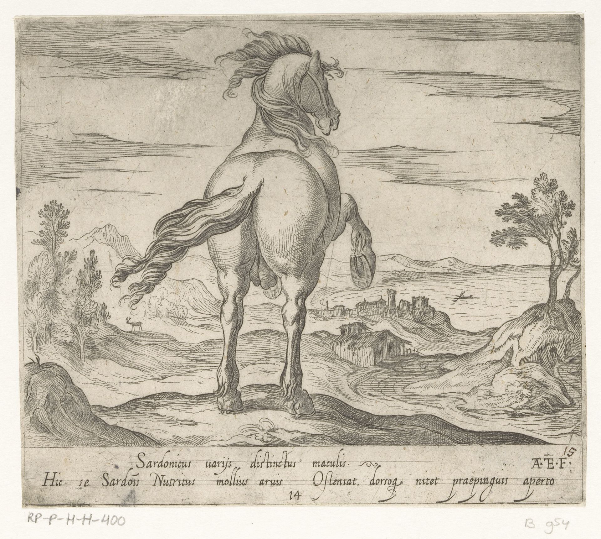 Steigerend paard van achteren gezien by Antonio Tempesta