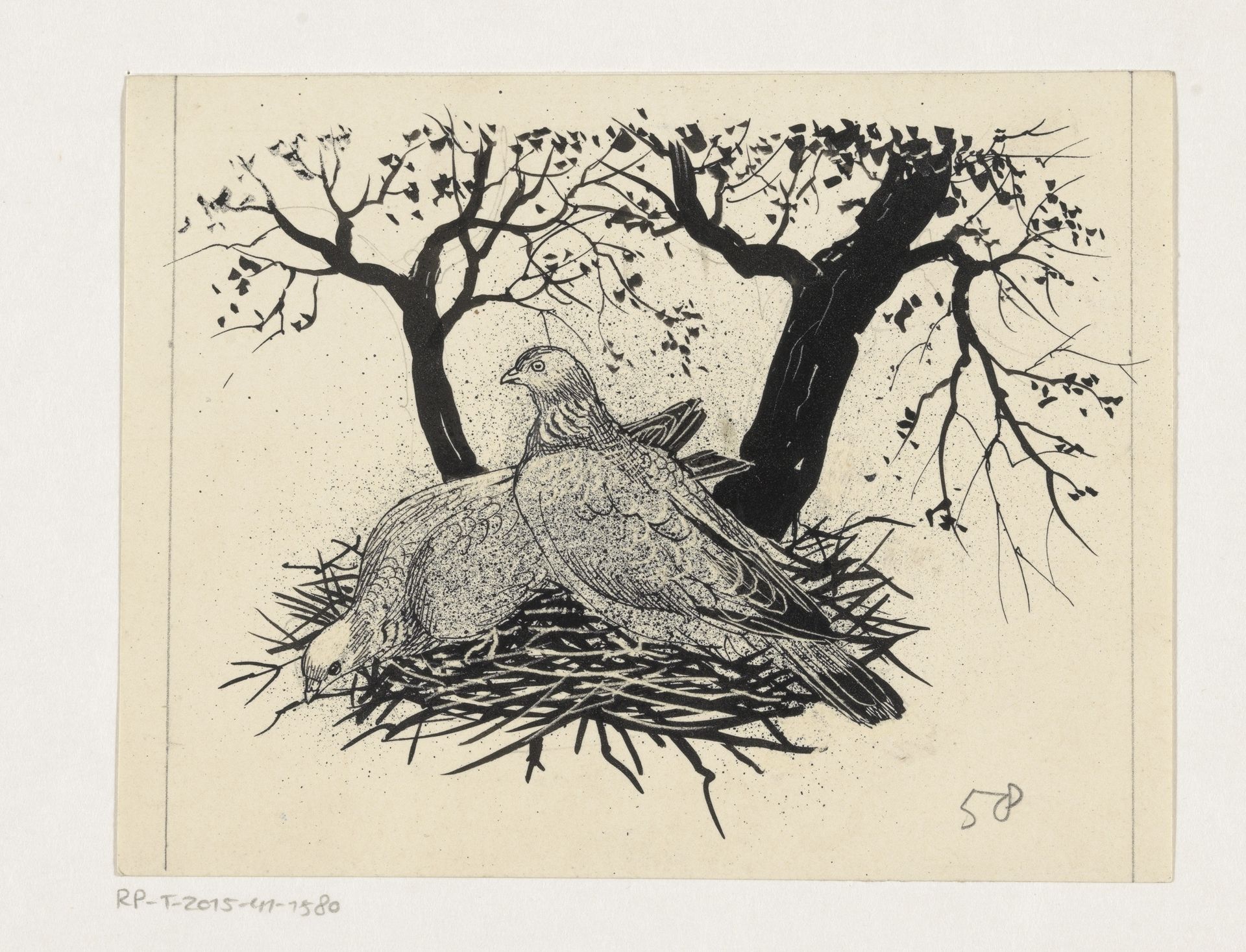Twee vogels op een nest by Henri Verstijnen
