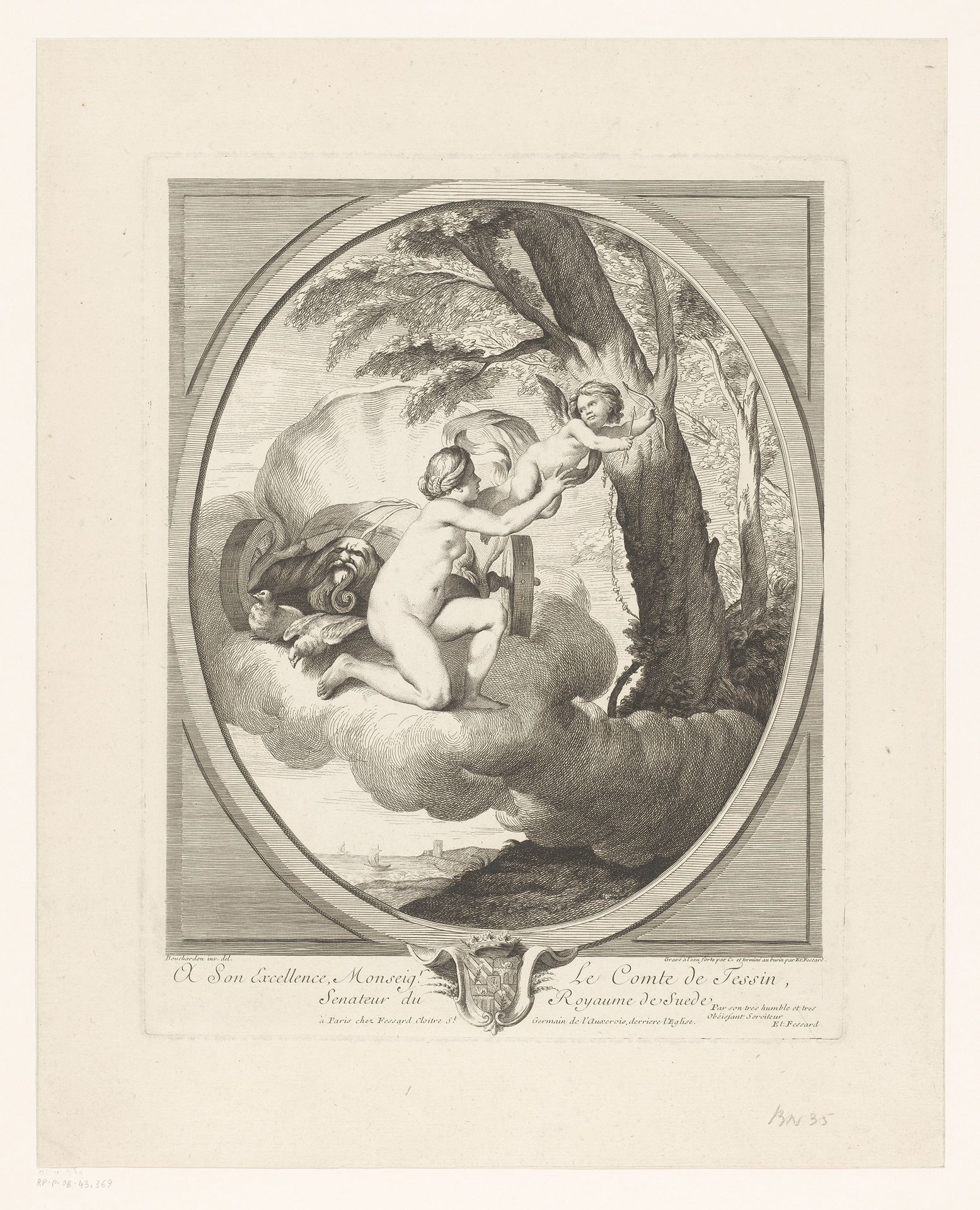 Venus behoedt Amor voor de jacht by Etienne Fessard