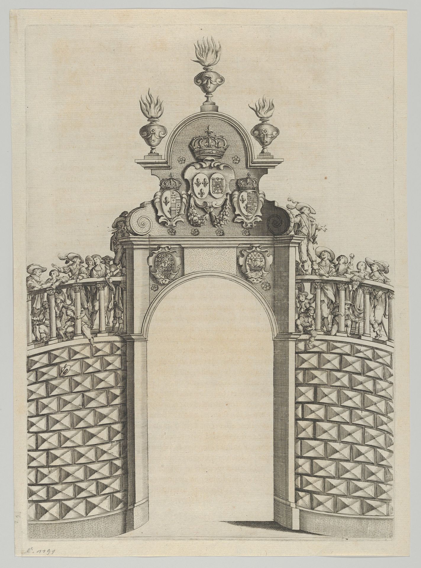 Triumphal arch, from 'Éloges et discours sur la triomphante réception du Roy en sa ville de Paris ...' by Jean-Baptiste de Machault by Melchior Tavernier
