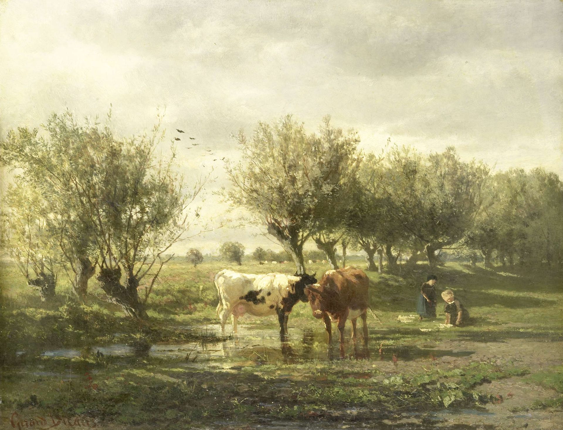 Cows at a pond by Gerard Bilders