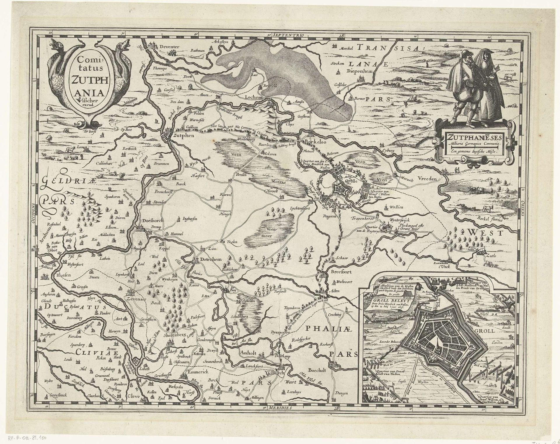 Kaart van graafschap Zutphen, 1627 by Pieter van der Keere