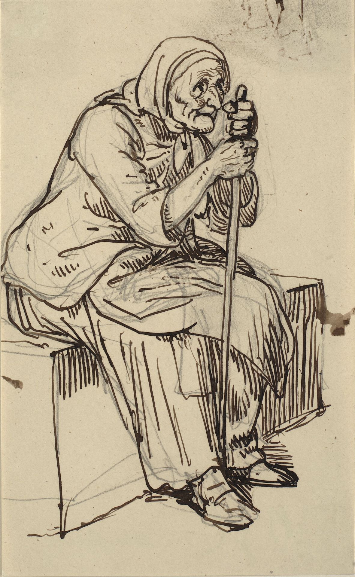 Siddende gammel kone by Wilhelm Marstrand