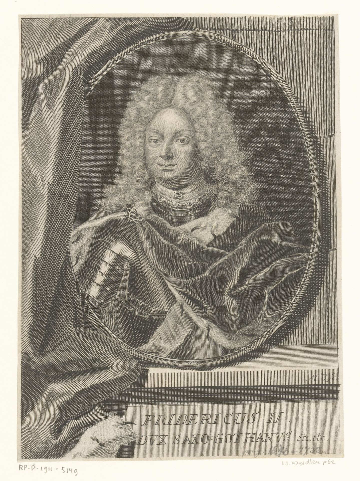 Portret van Friedrich II von Sachsen-Gotha-Altenburg by Martin Bernigeroth