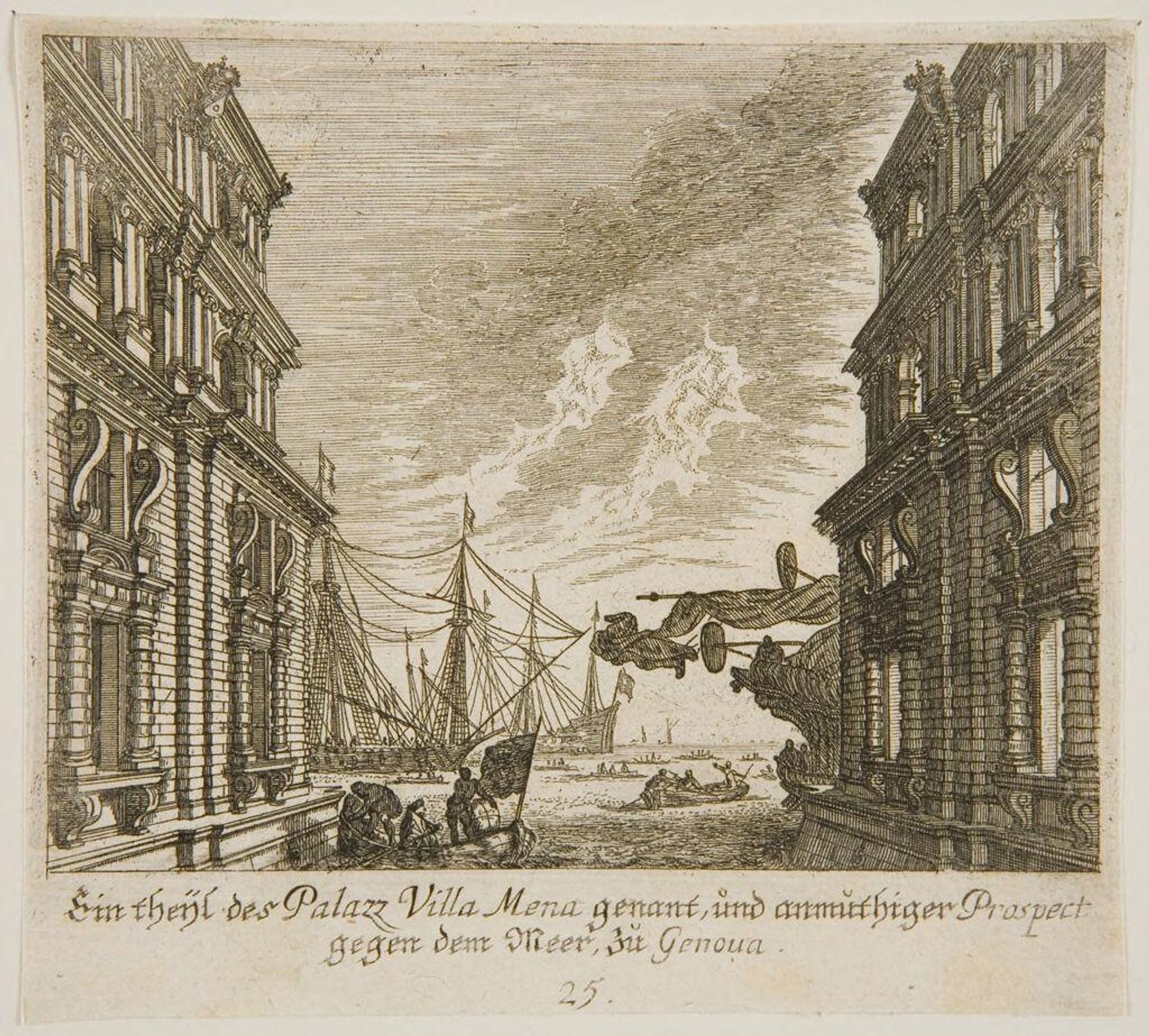 A Part of the Palace Known as the Villa Mena and a Glimpse of the Sea at Genoa by Melchior KÃ¼sel
