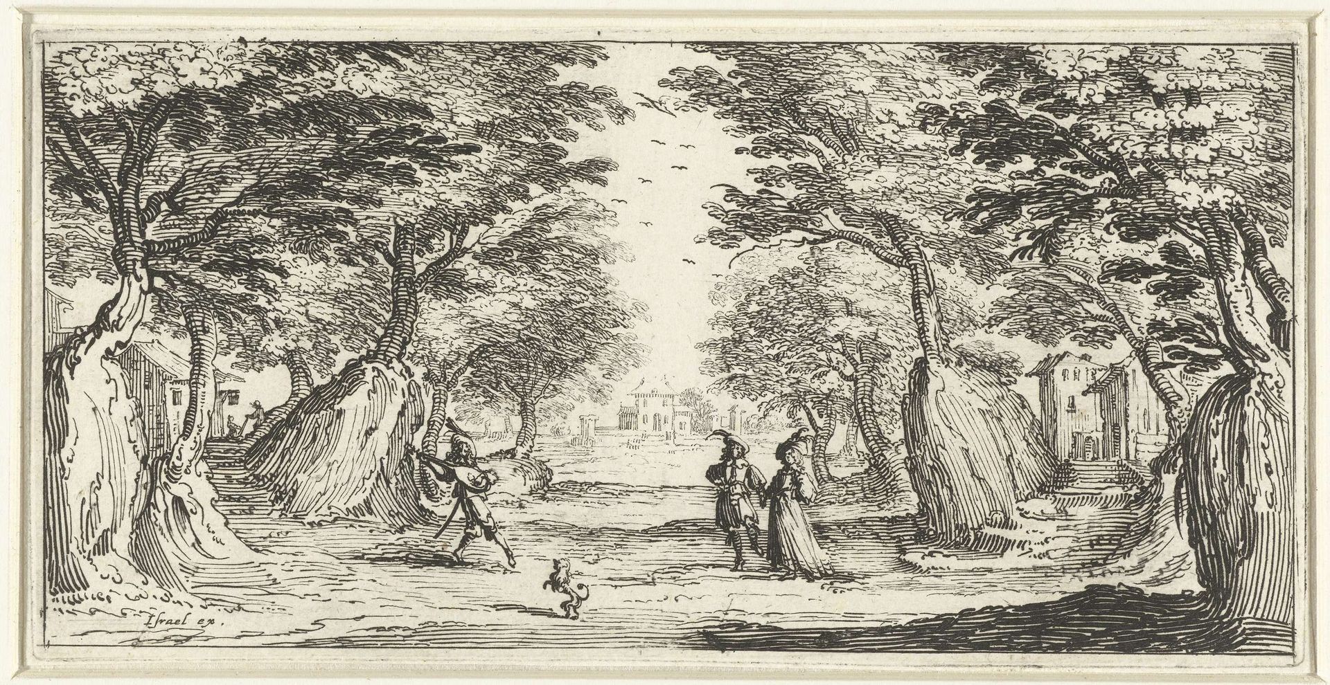 Landschap met een voornaam stel en een luitspeler by François Collignon