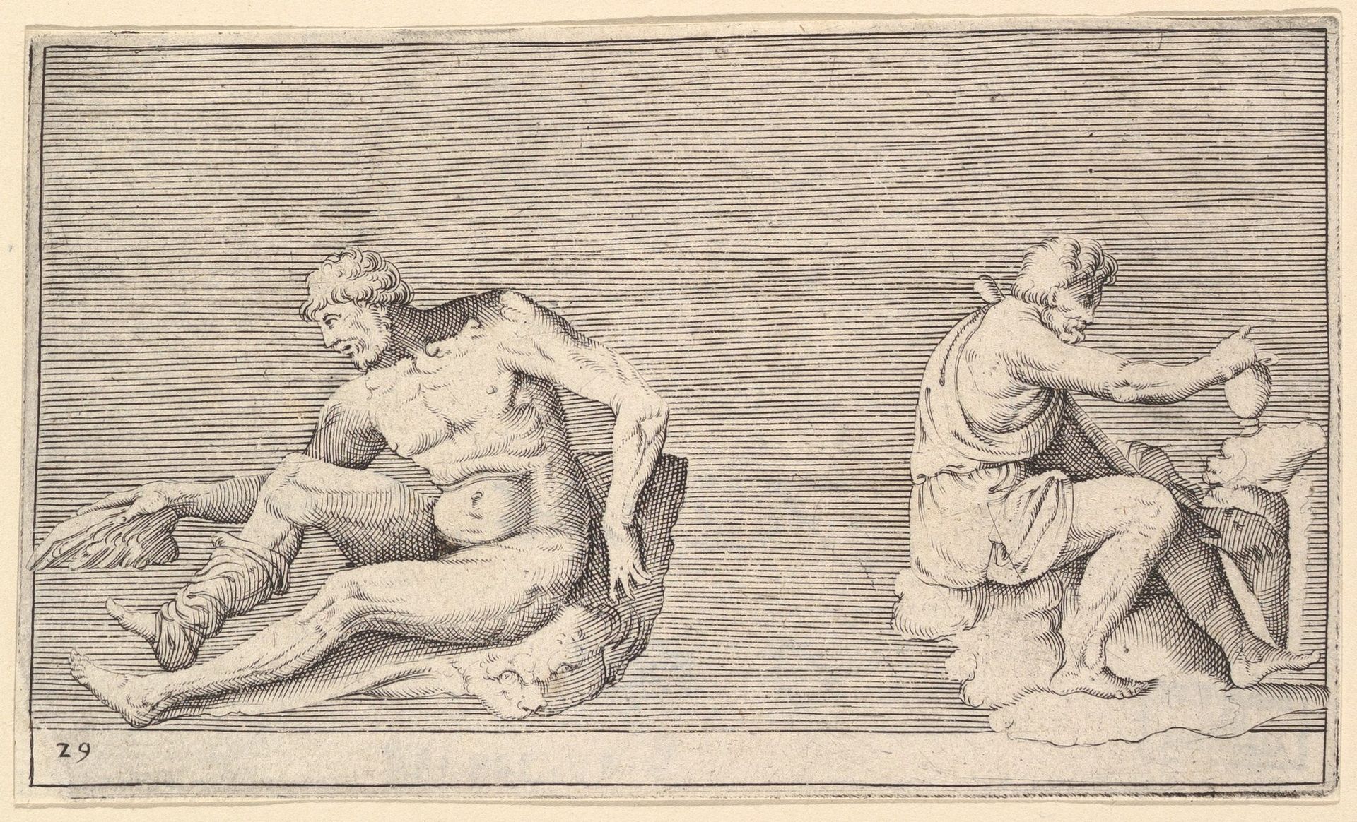Man with Wing; Man with Vase and Dog, from "Ex Antiquis Cameorum et Gemmae Delineata/ Liber Secundus/et ab Enea Vico Parmen Incis" by Anonymous