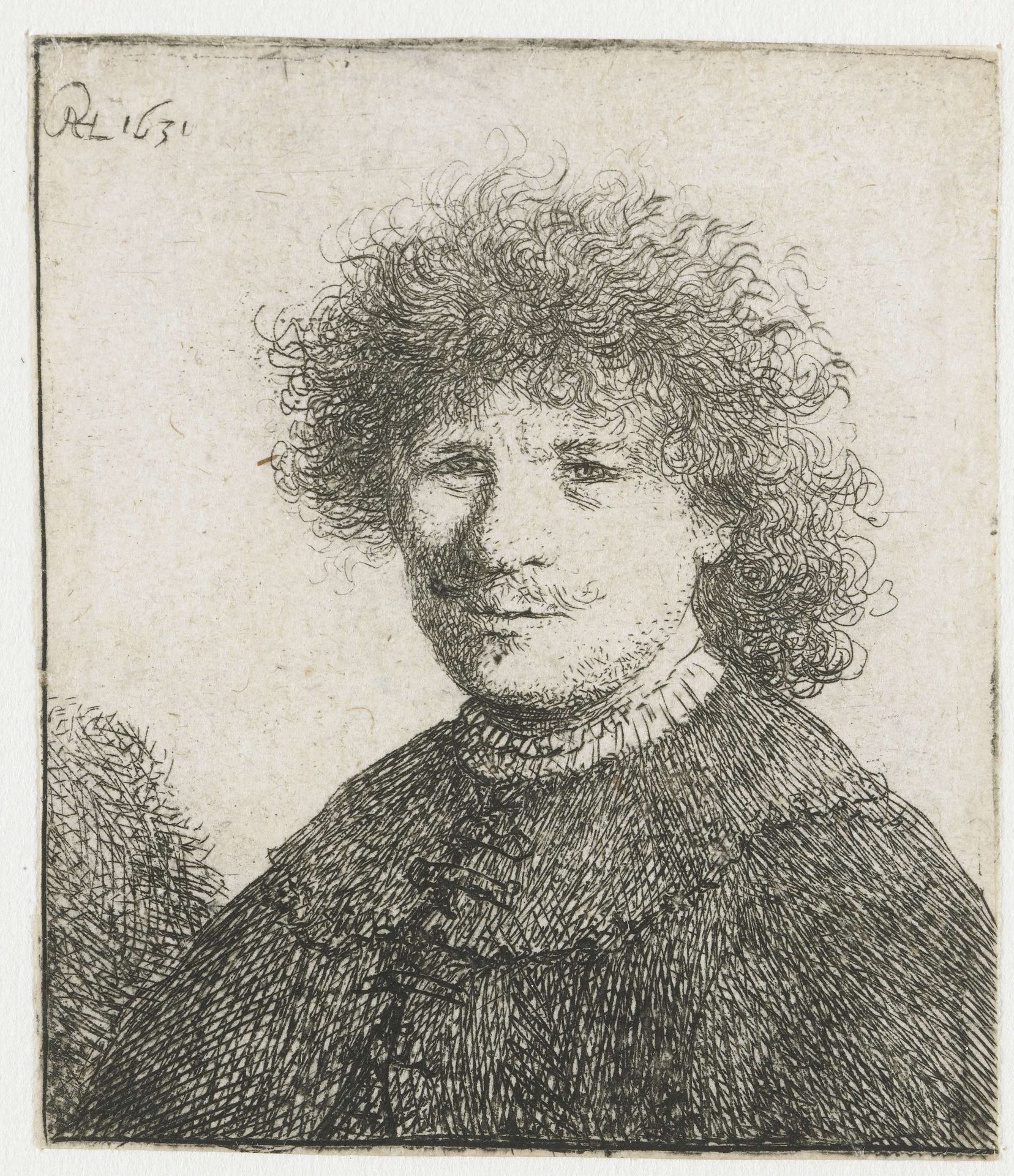 Self-portrait in a cloak with a falling collar: bust by Rembrandt van Rijn