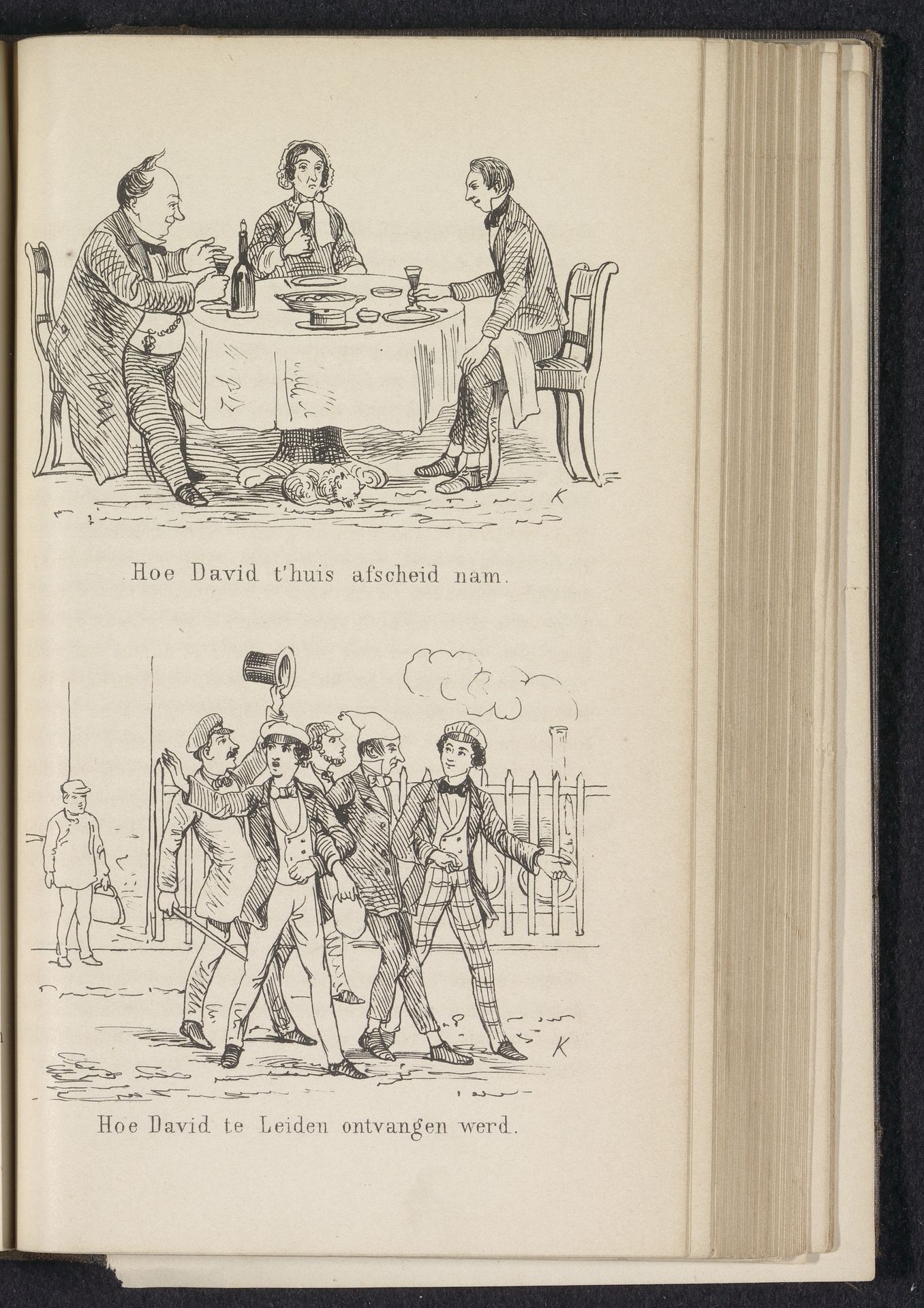 Illustraties bij het verhaal 'Lotgevallen en Ontmoetingen van David Harthals', in de Leidse studentenalmanak, 1859 by Anonymous