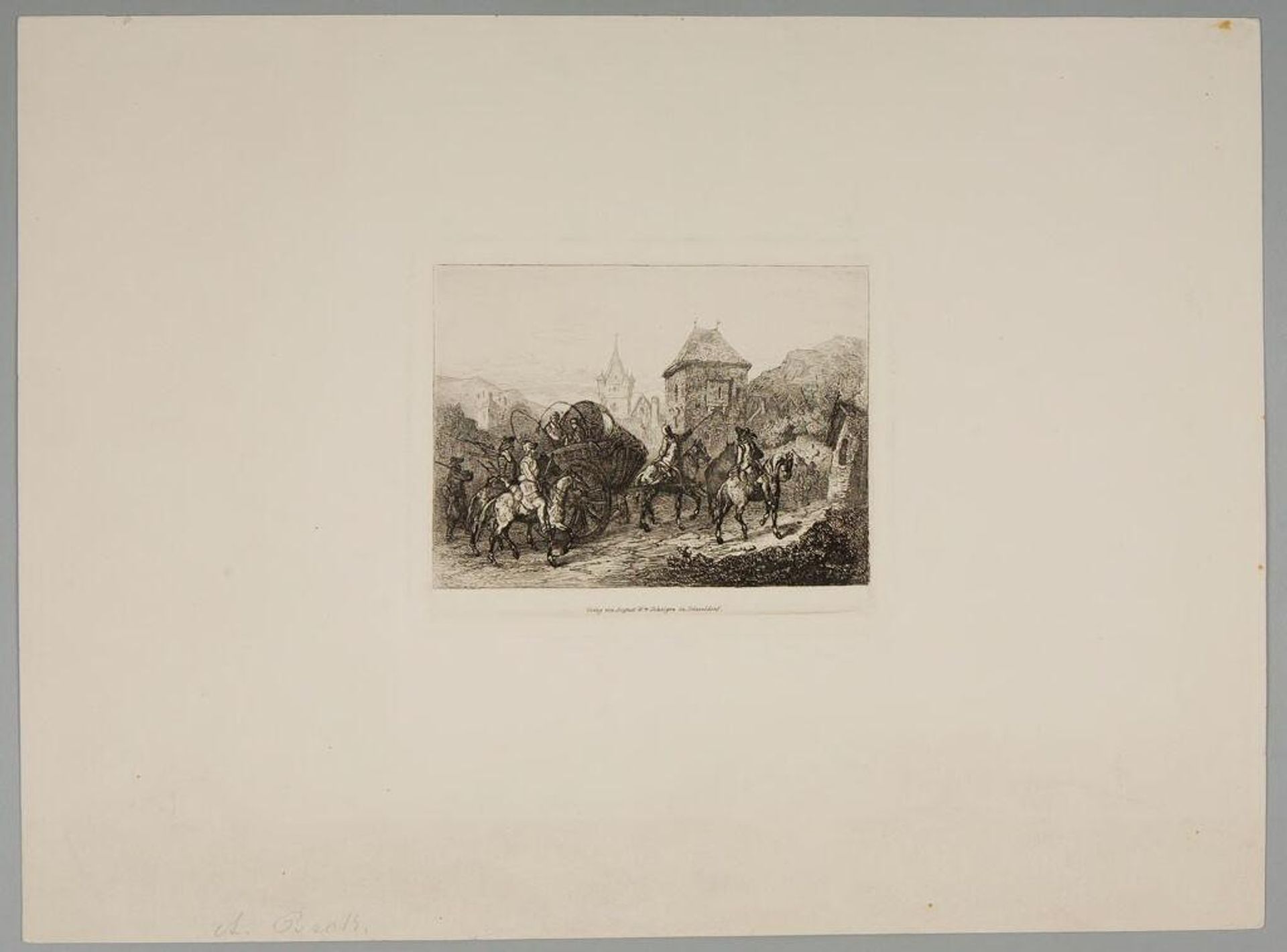 Soldiers on Horseback Riding into a Town by August Beck