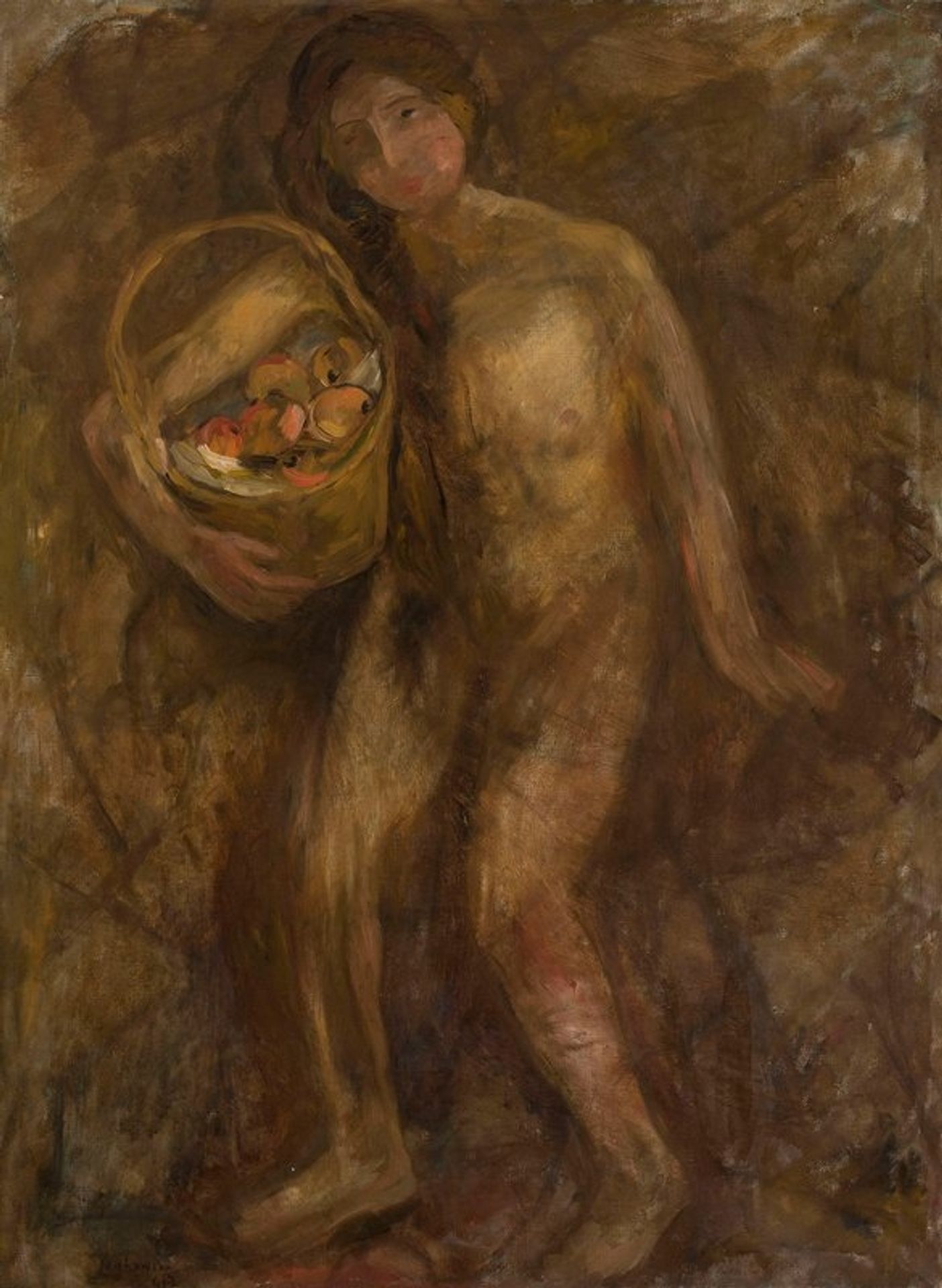 Nude girl with a basket of apples by Tadeusz Makowski