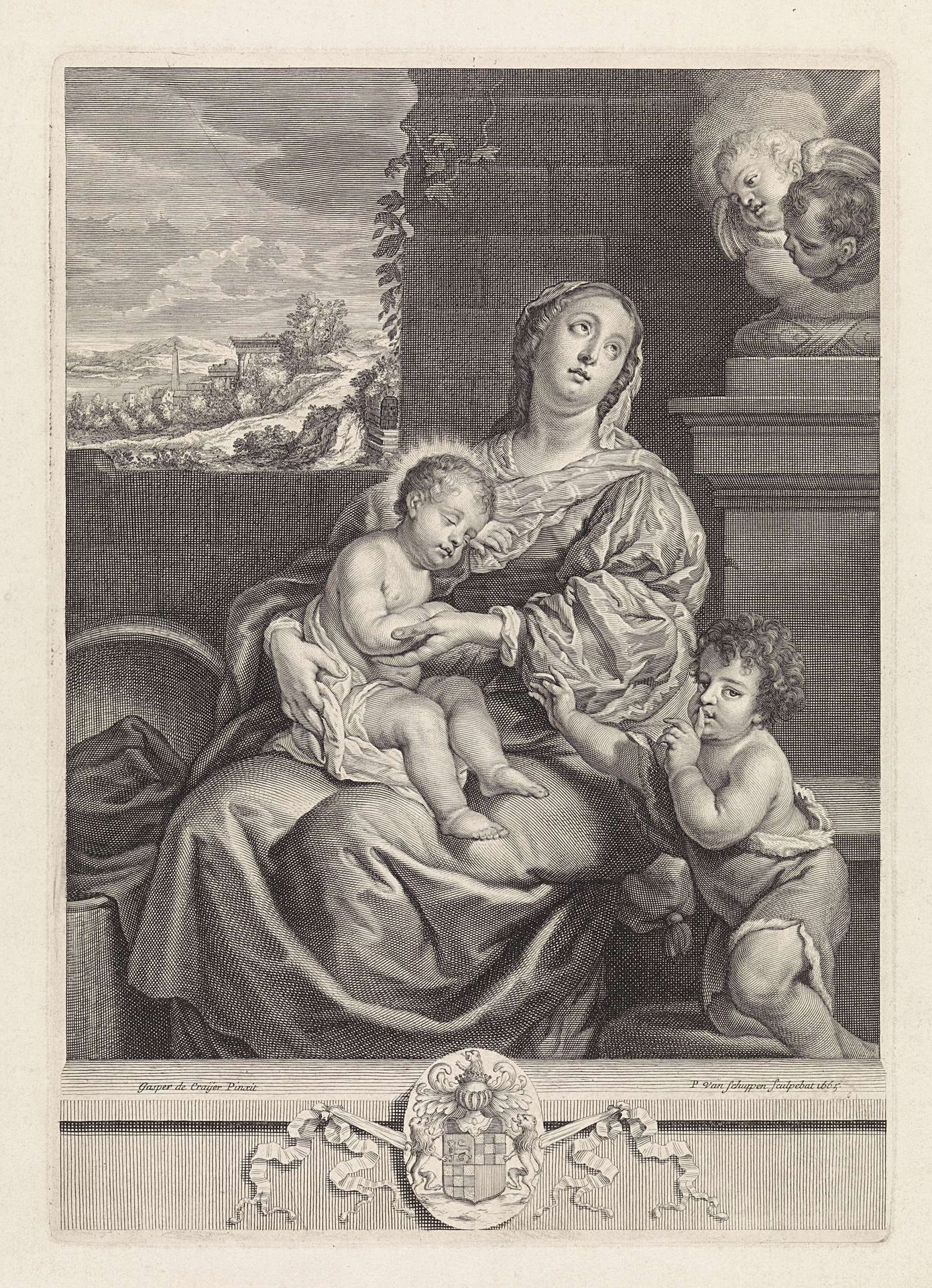 Maria met slapende Jezust en Johannes de Doper by Pieter van Schuppen