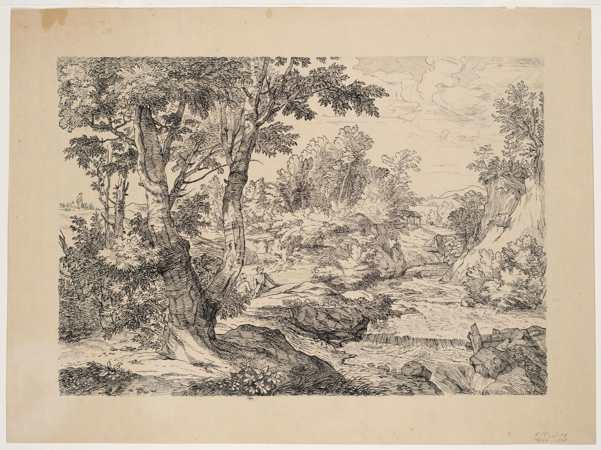 River Landscape with Two Resting Travelers by Friedrich Johann Christian Ernst Preller