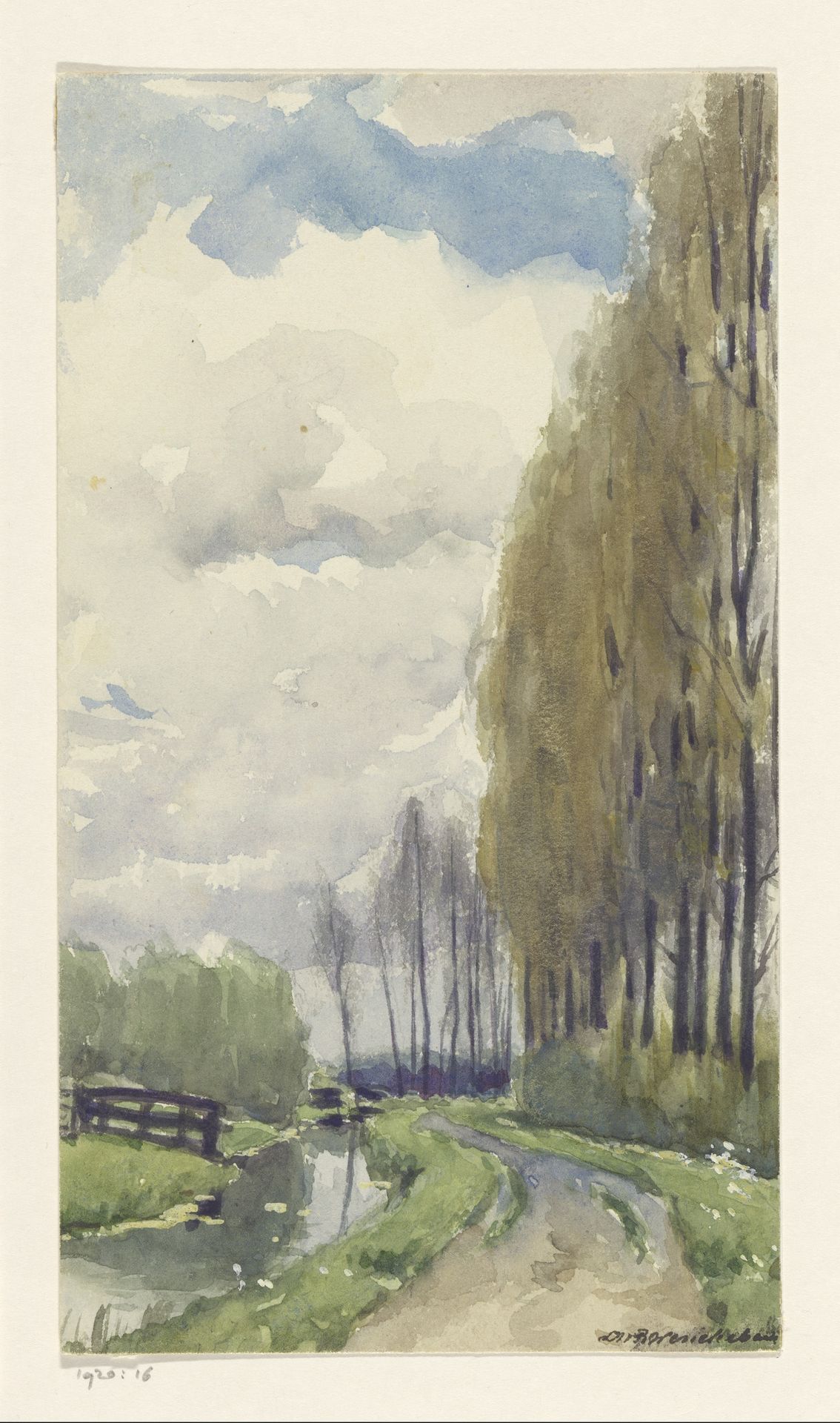 Pad met hoge bomen langs een sloot by Willem Wenckebach