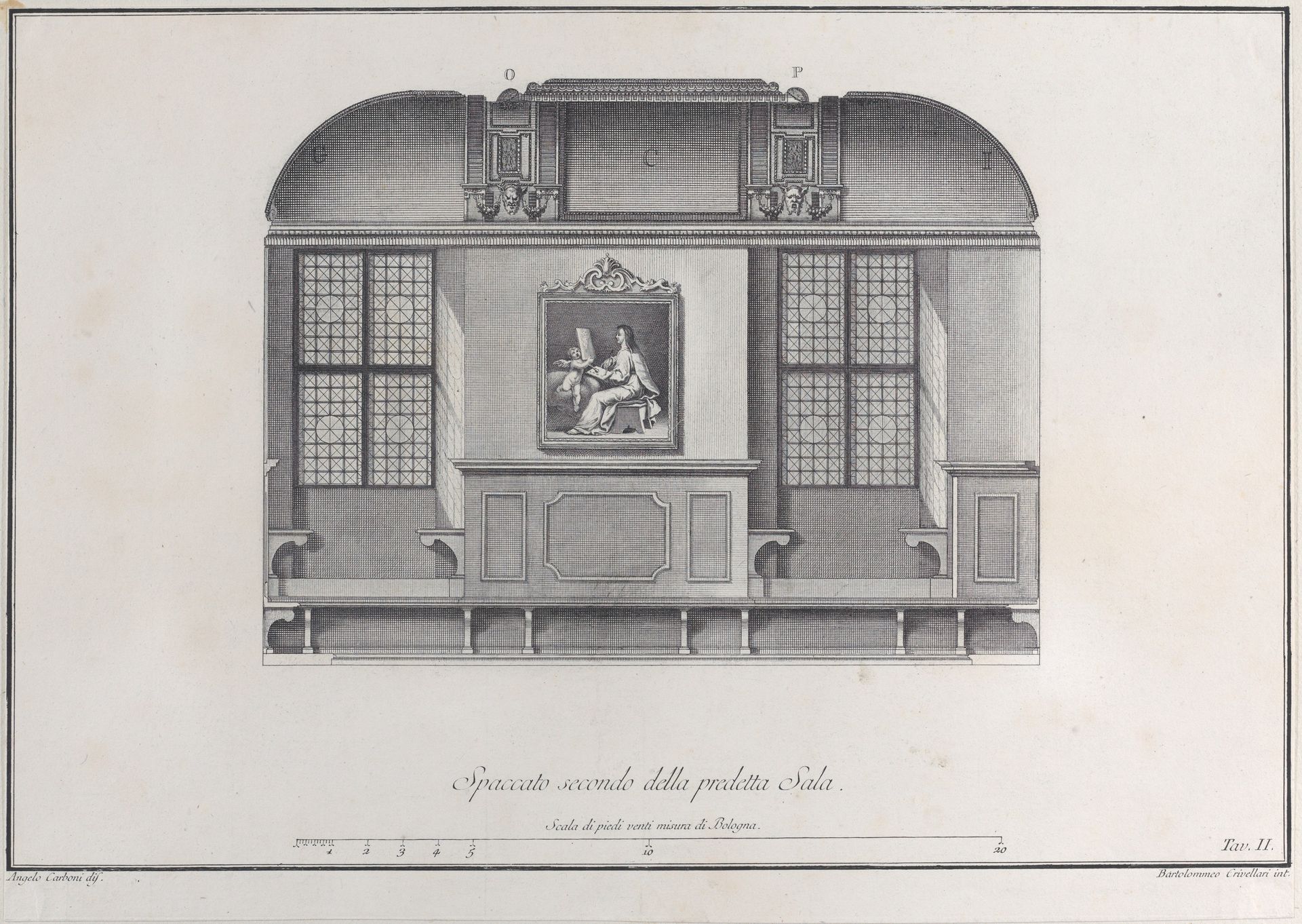 Plate 2: cross-section of the Hall of the Institute of Bologna by Bartolomeo Crivellari