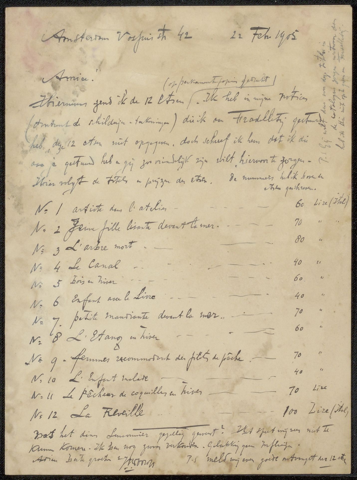 Brief aan Philip Zilcken by Jan Toorop