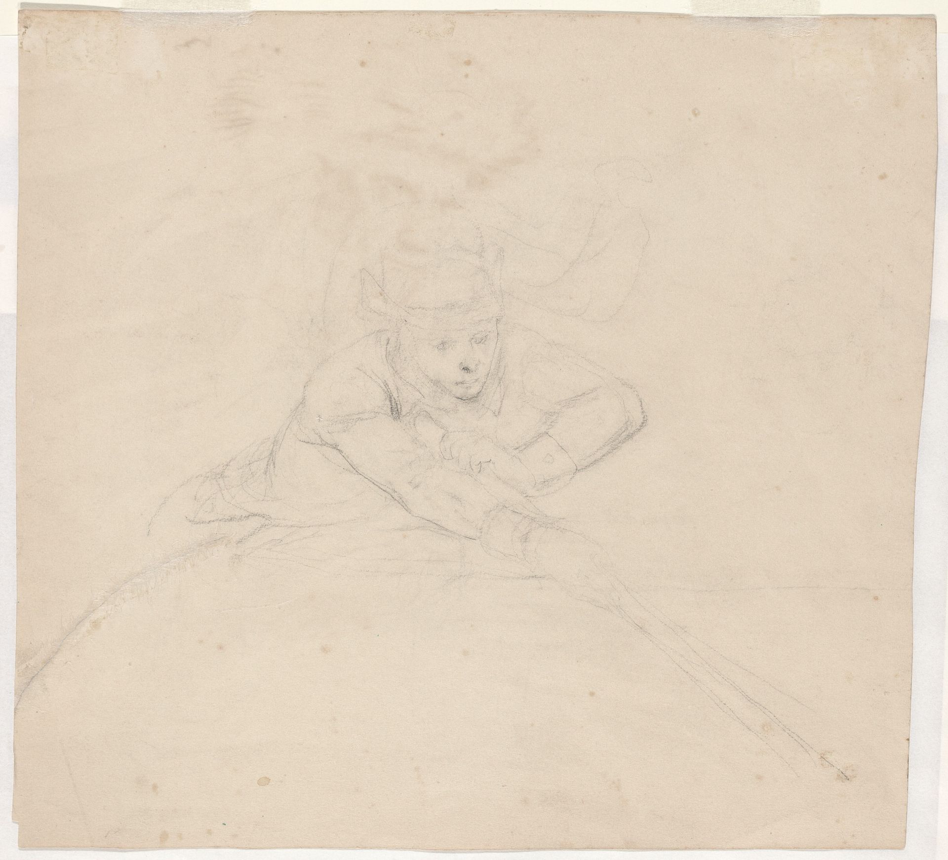 Study of Half-Length Figure with Pole [verso] by Emanuel Leutze