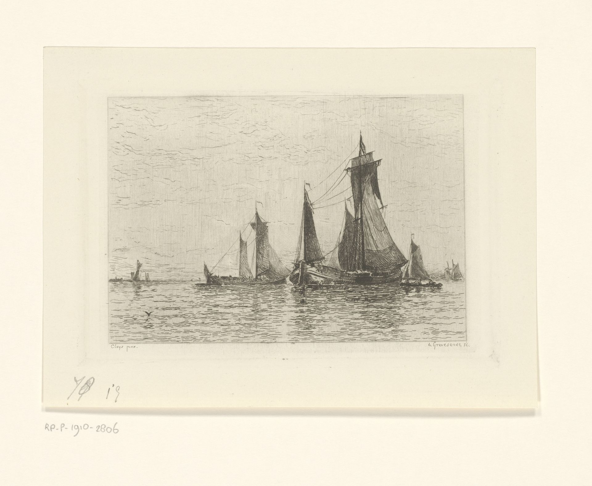 Zeegezicht met zeilboten by Carel Nicolaas Storm van 's-Gravesande