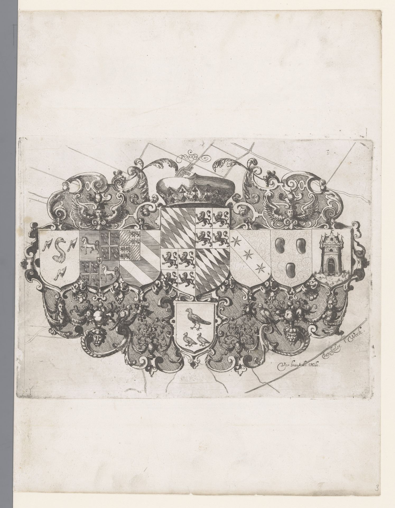 Kaart van het Hoogheemraadschap van Schieland, wapenschilden by Floris Balthasarsz van Berckenrode