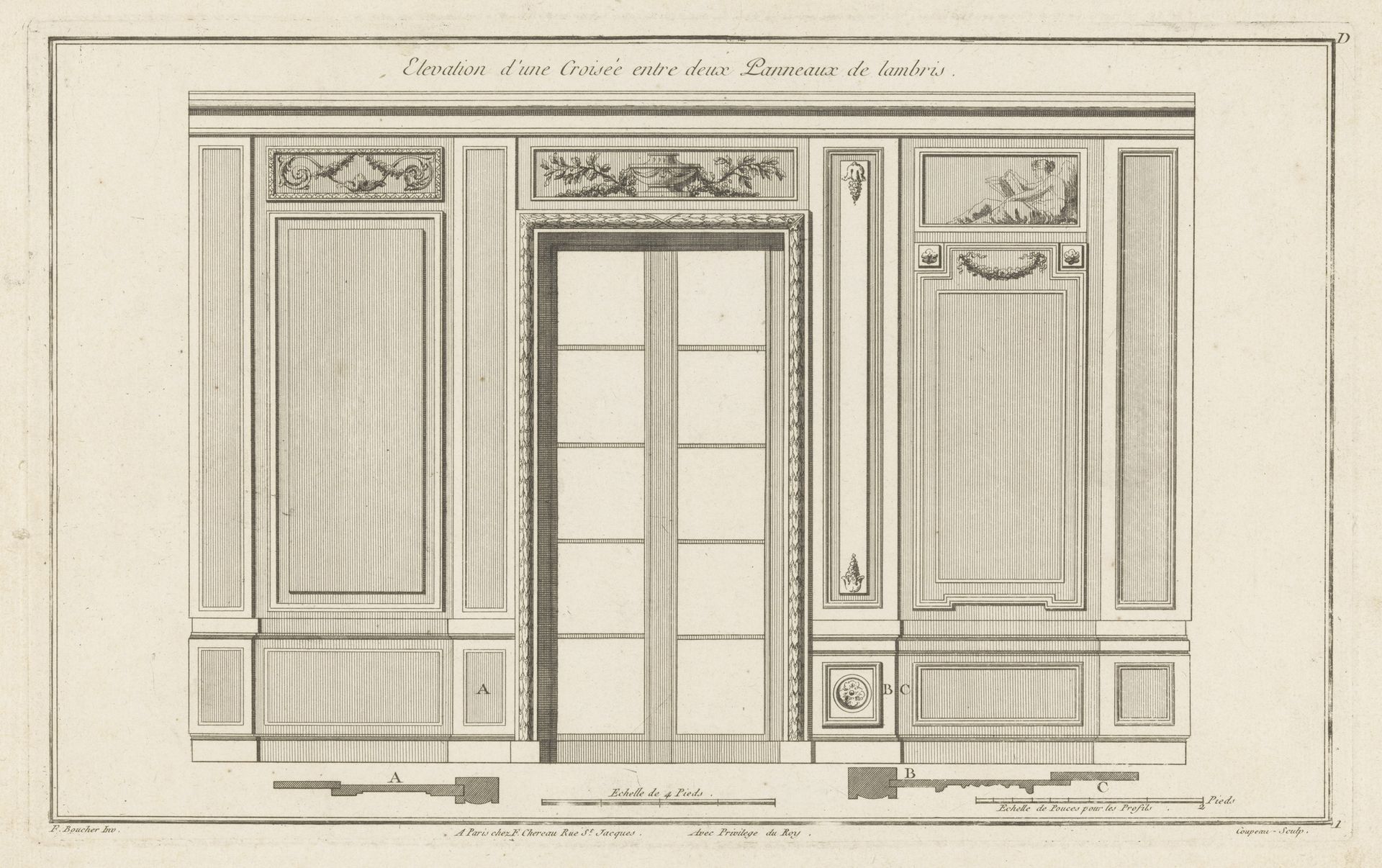 Venster en panelen met lezende vrouw by Ch. G. Coupeaux