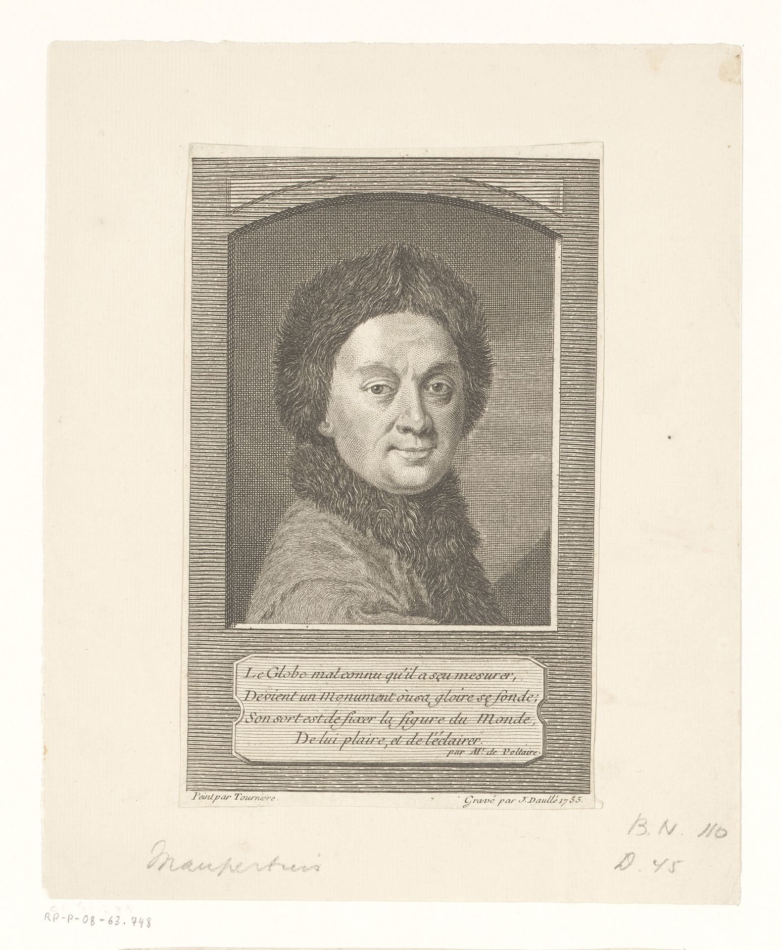 Portret van Pierre-Louis de Maupertuis by Jean Daullé
