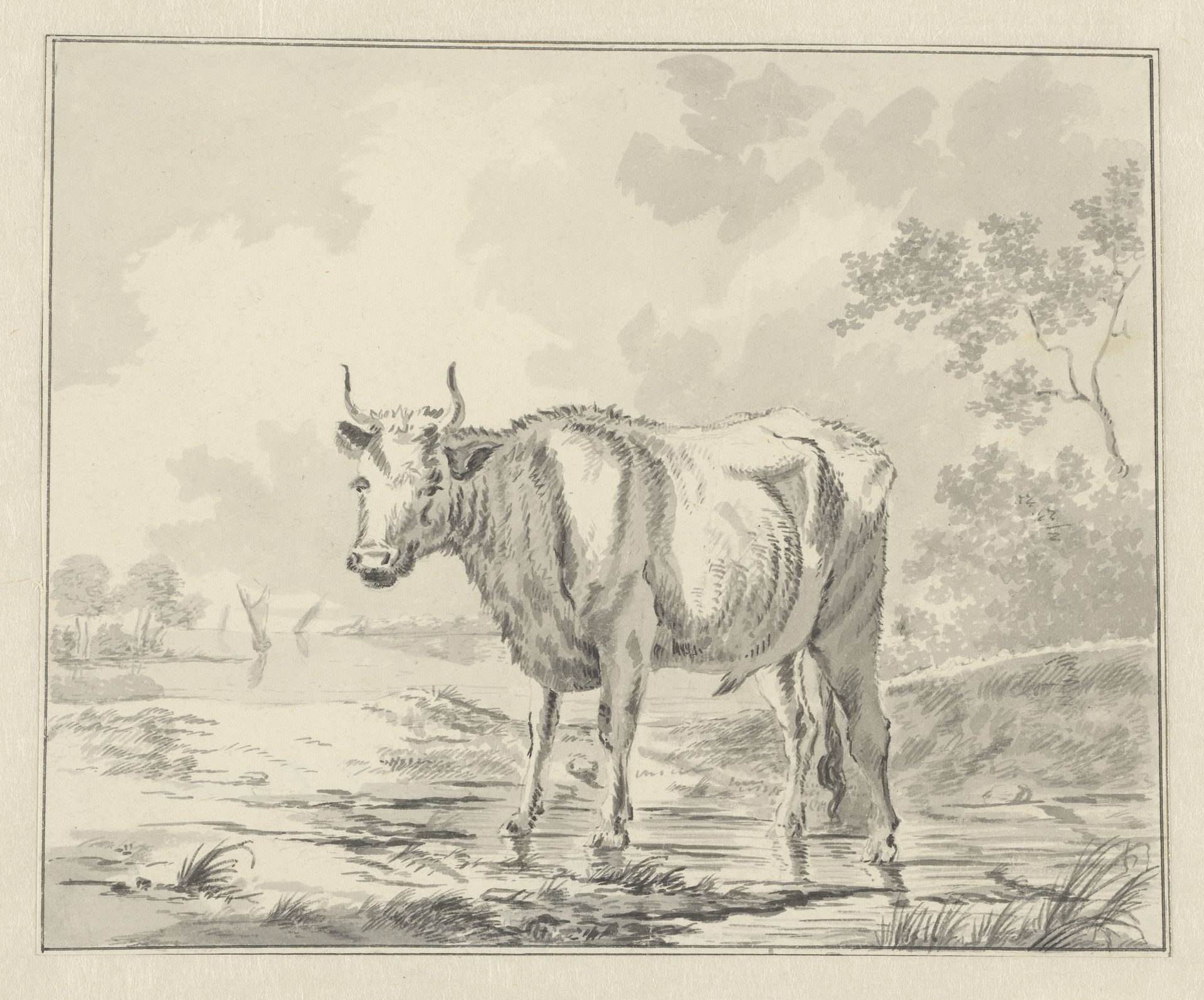 Koe in waterrijk landschap by Antonie Franciscus Dona